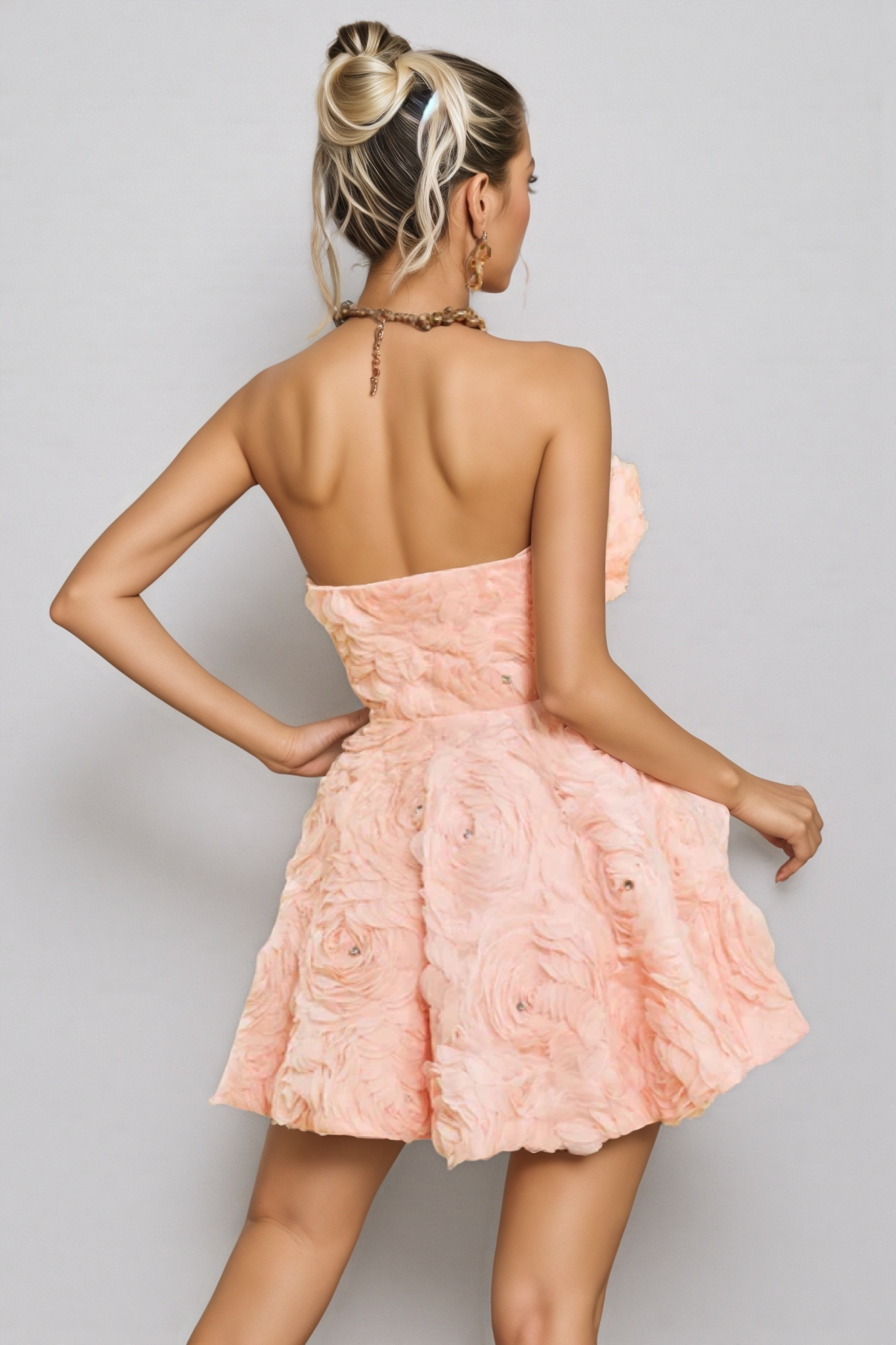 Kestrel Pink 3D Floral Strapless Mini Dress