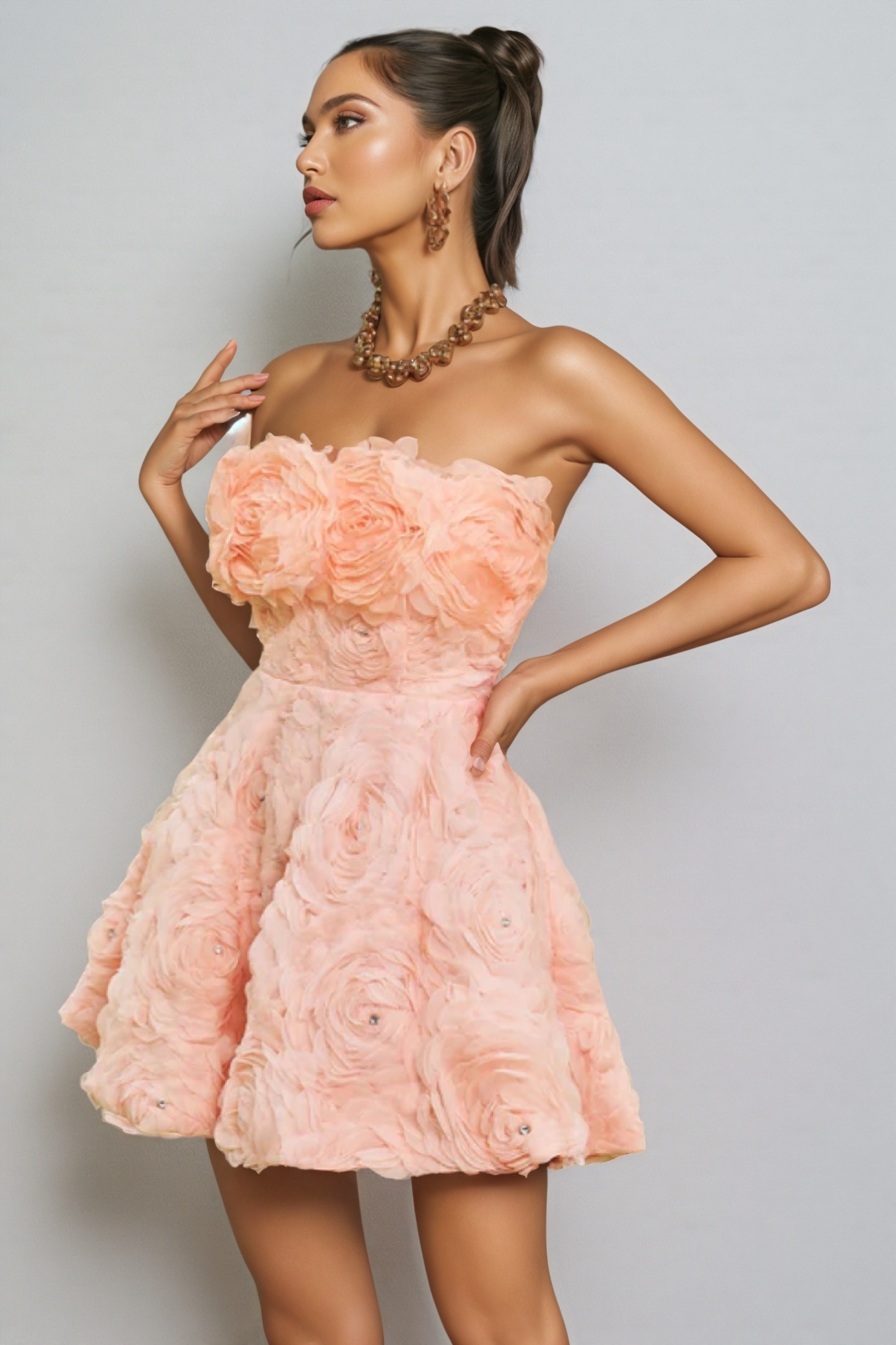 Kestrel Pink 3D Floral Strapless Mini Dress