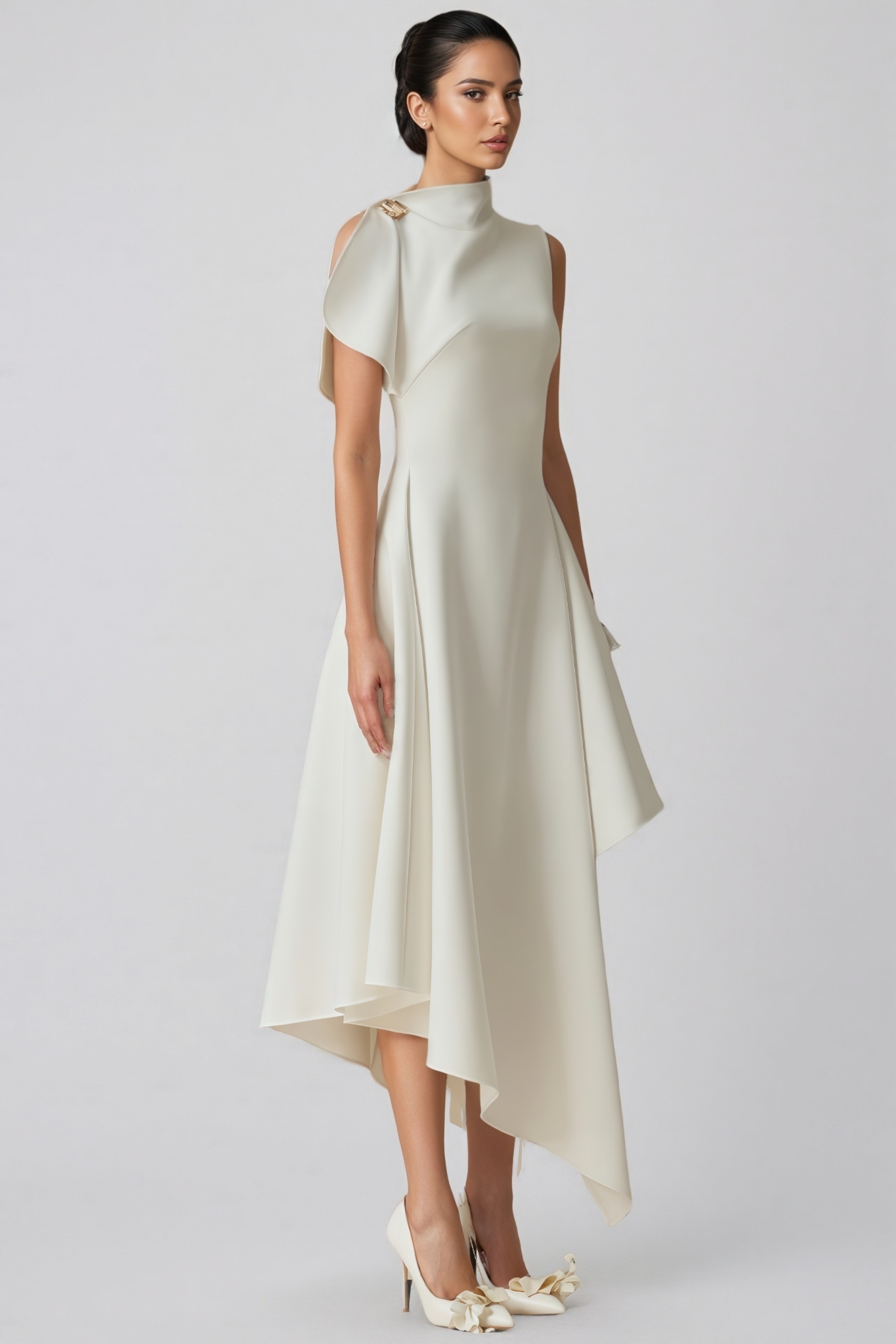 Asymmetric Flared Midi Dress
