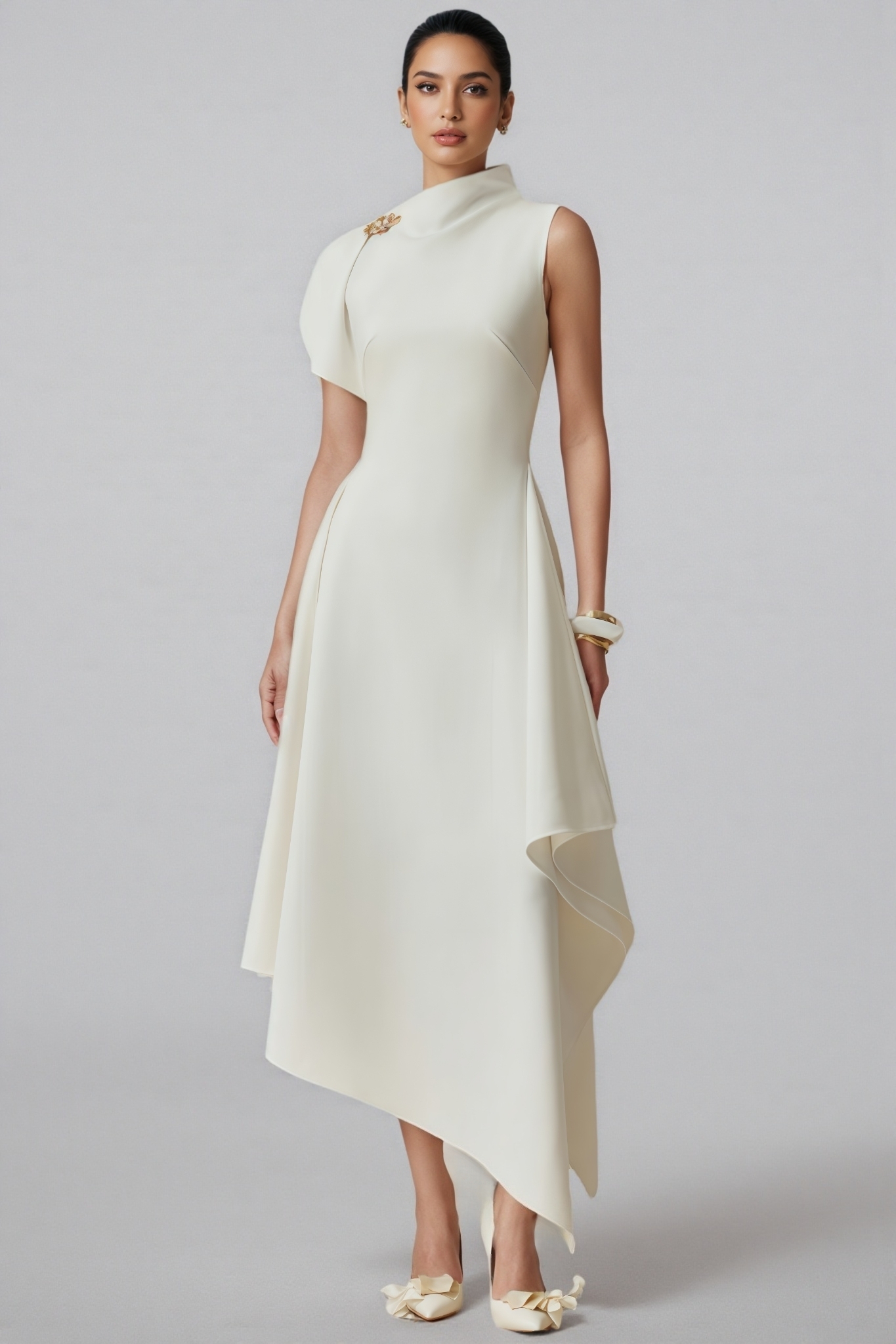 Asymmetric Flared Midi Dress