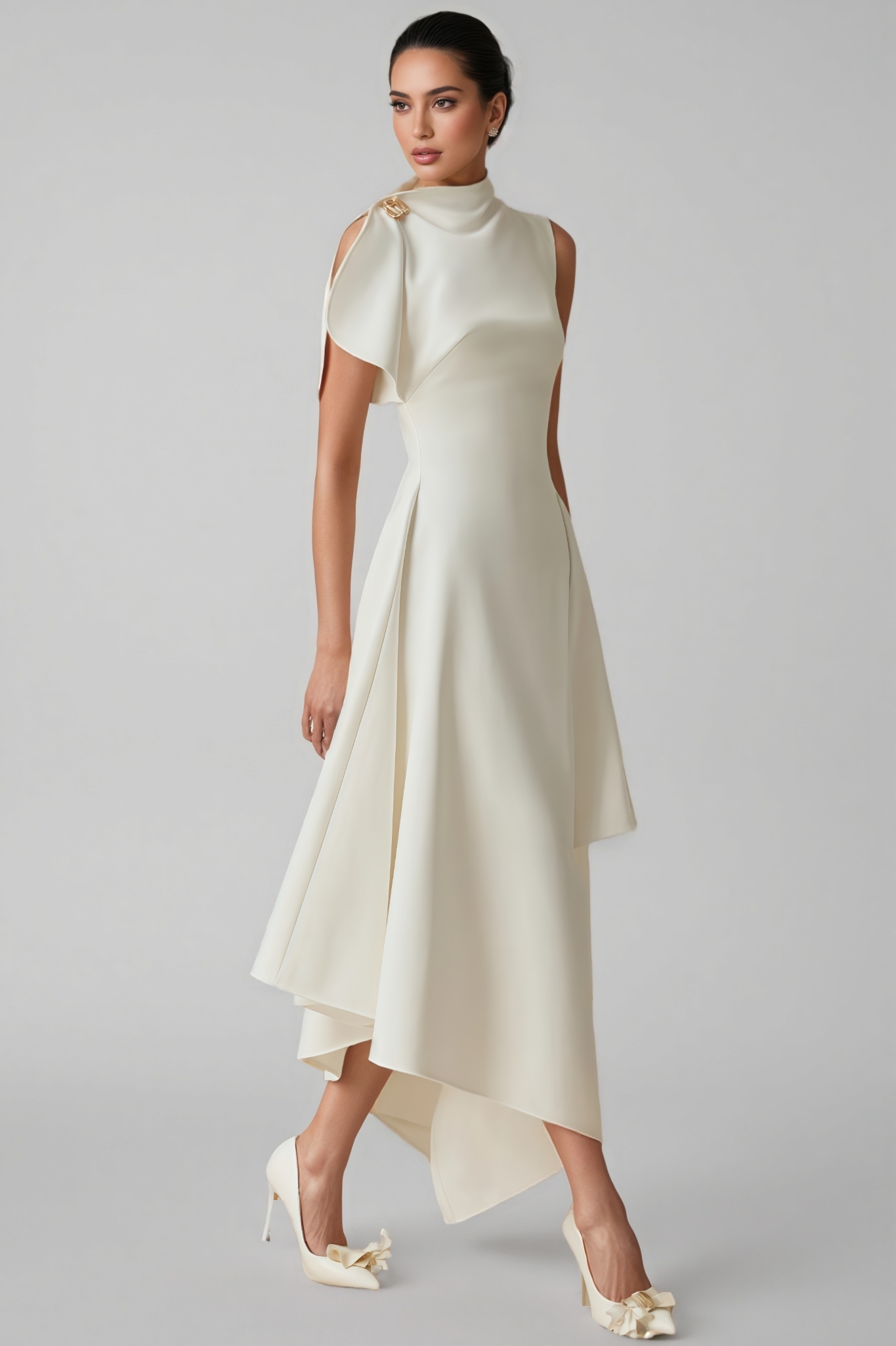 Asymmetric Flared Midi Dress