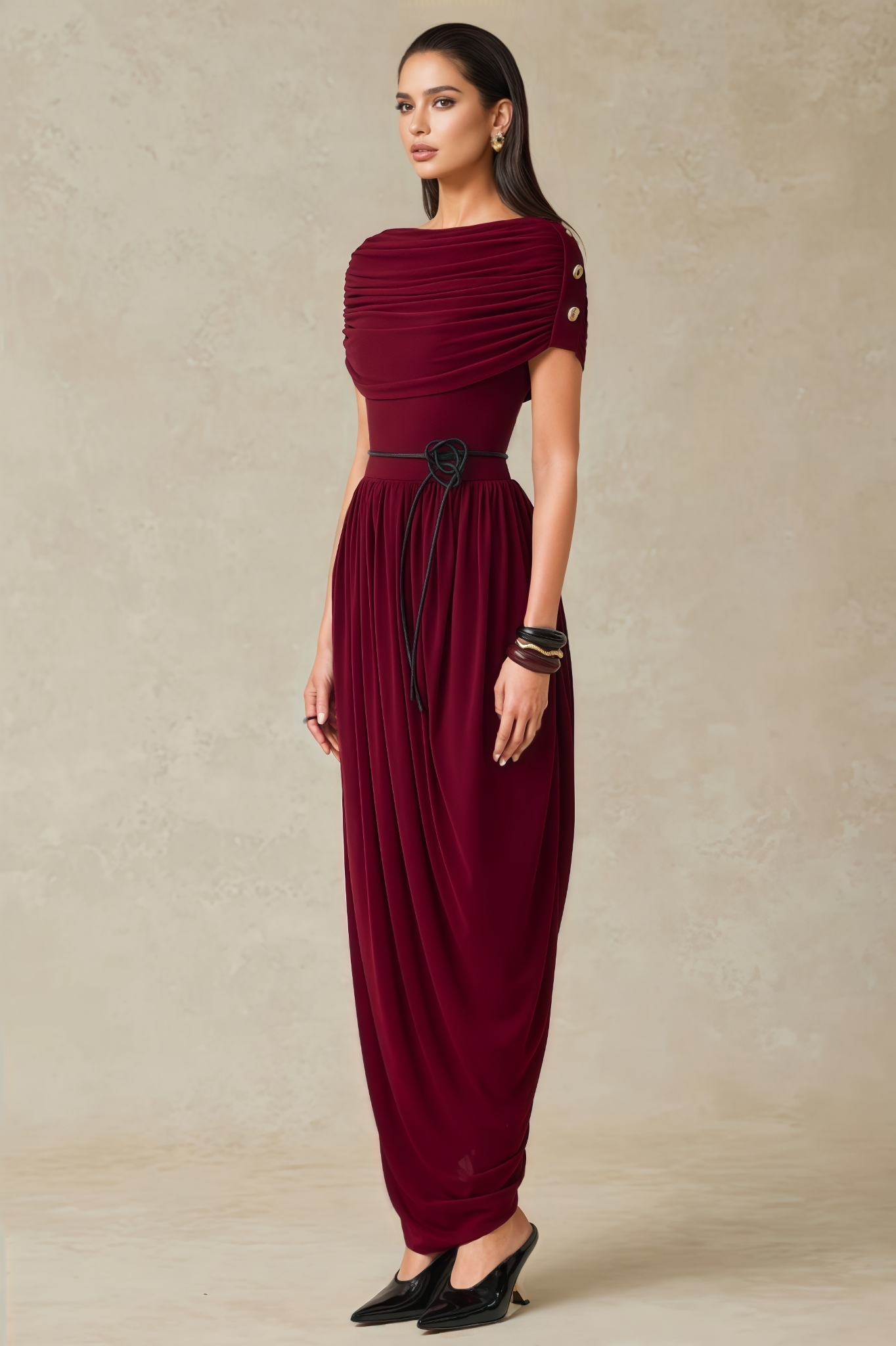 Galint Red Asymmetrical Knit Maxi Dress