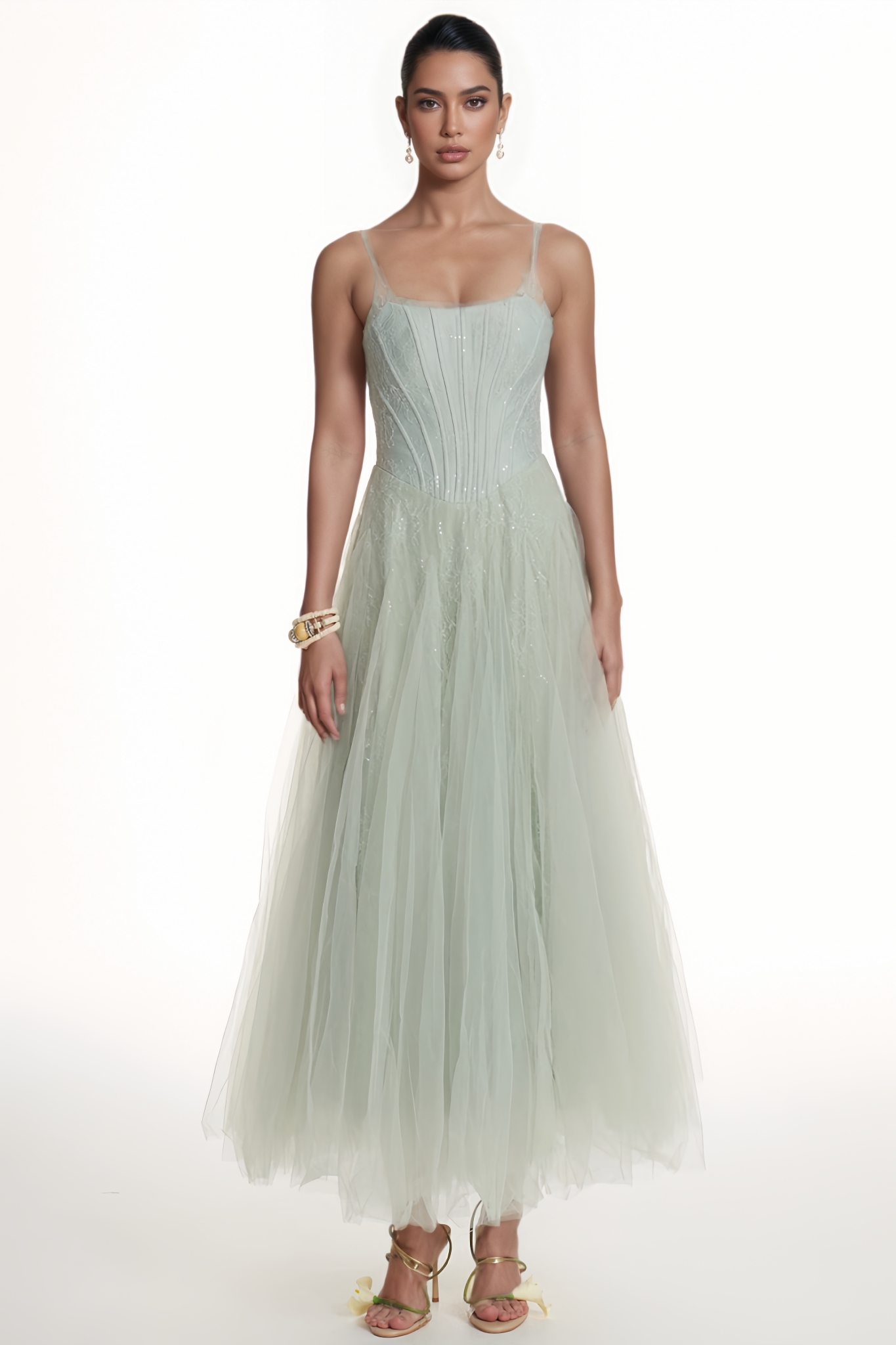 Sovan Green Halter Mesh Maxi Dress