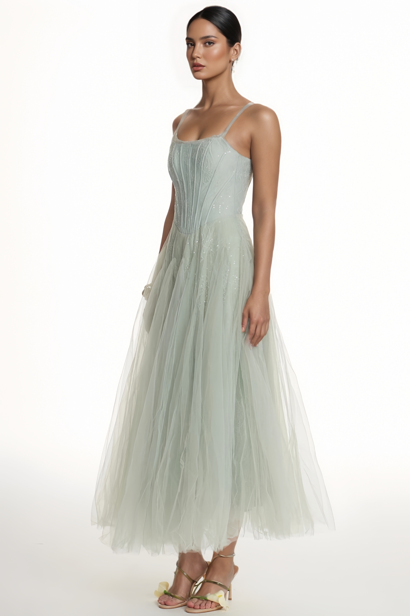 Sovan Green Halter Mesh Maxi Dress