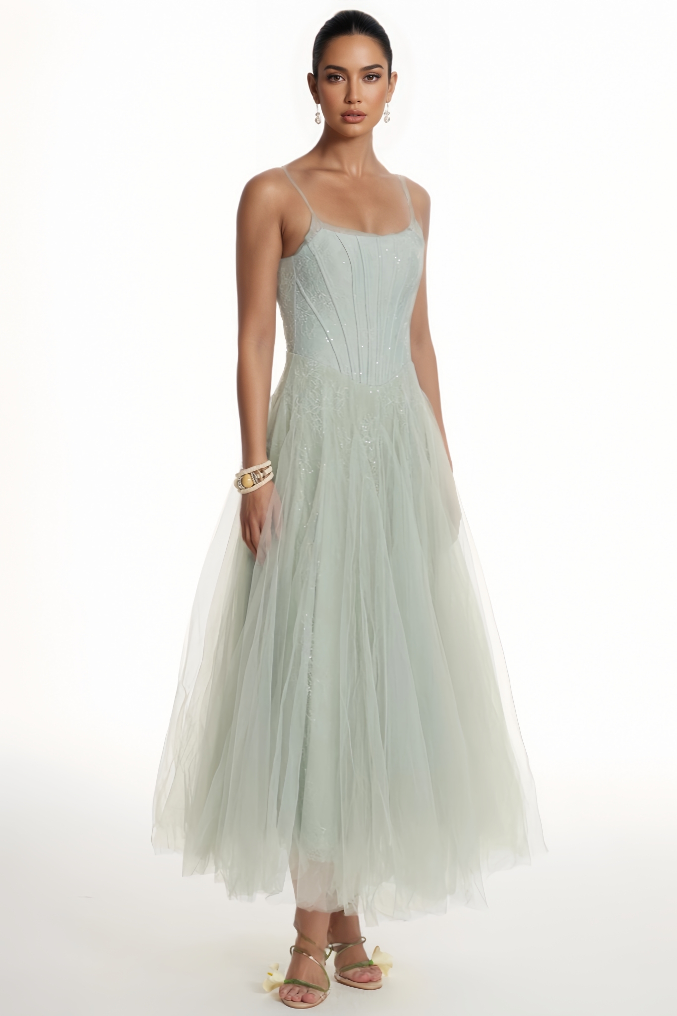 Sovan Green Halter Mesh Maxi Dress