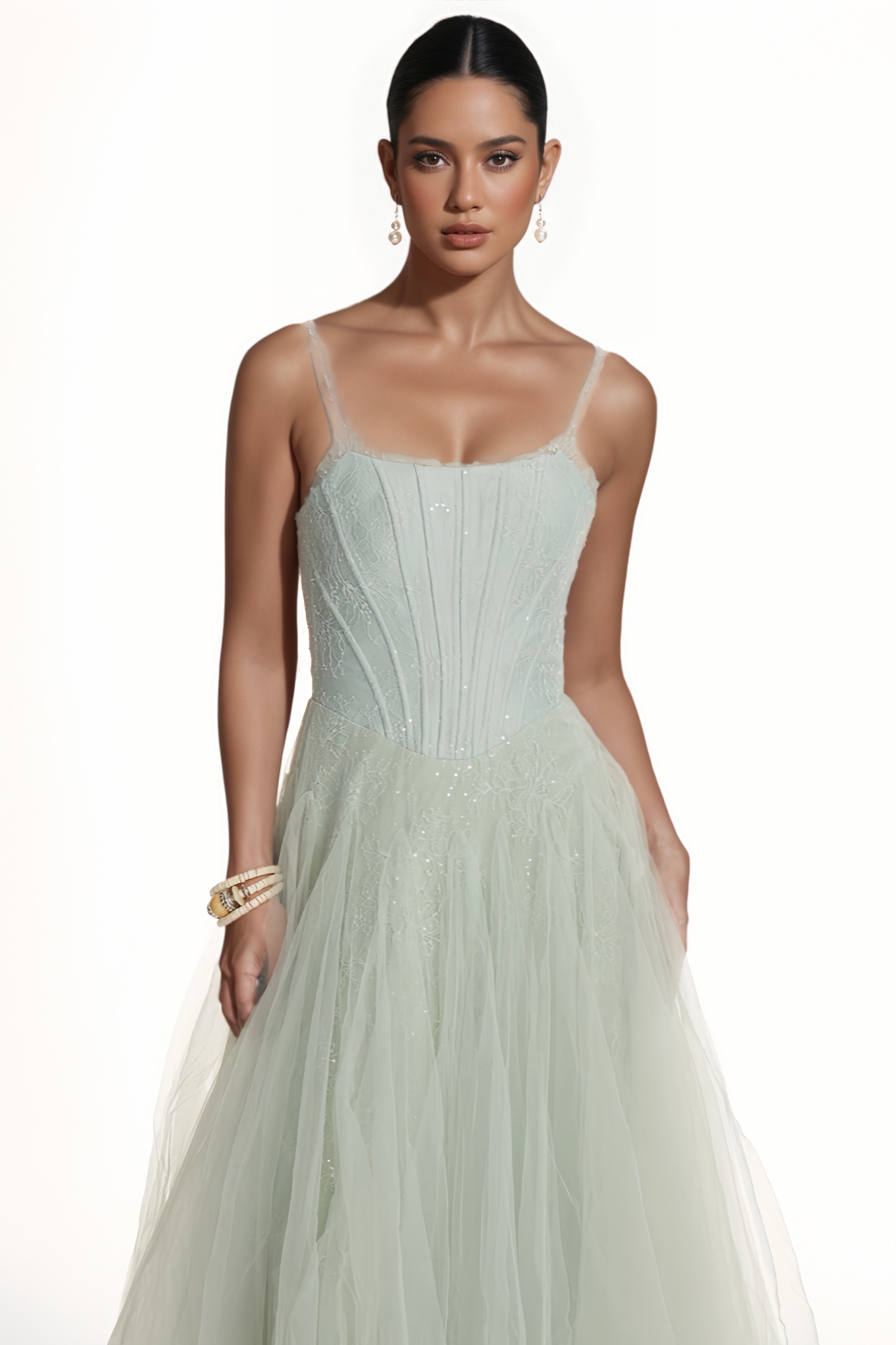 Sovan Green Halter Mesh Maxi Dress