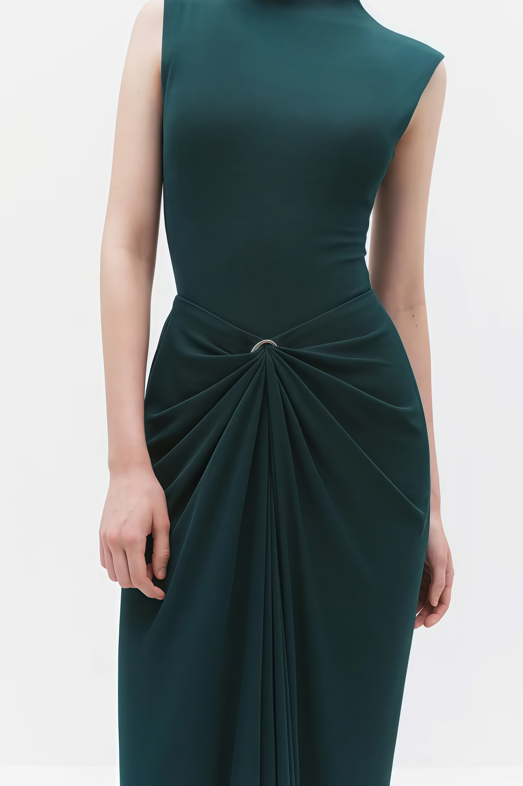 Ismone Green Draped Maxi Dress