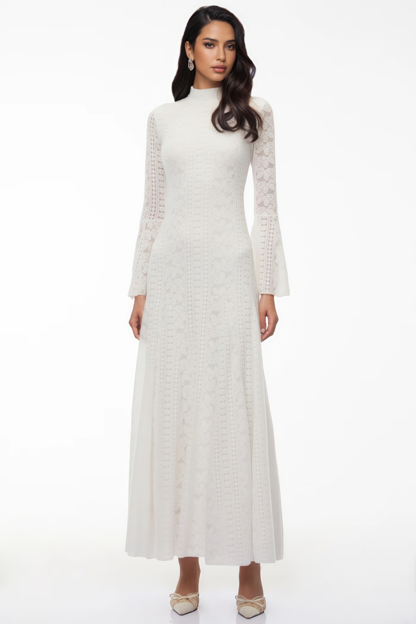 Oemot White Floral Lace Maxi Dress