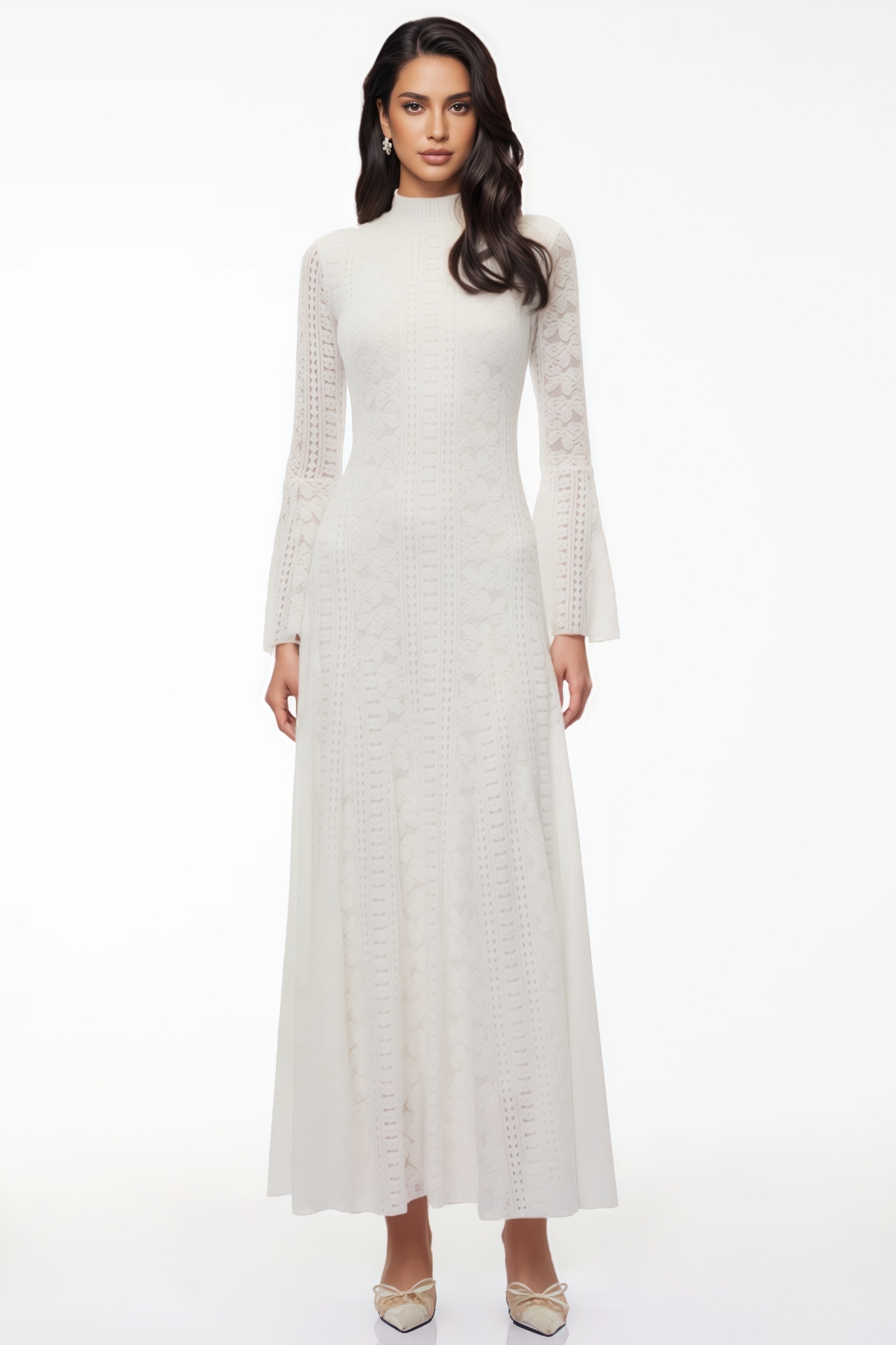 Oemot White Floral Lace Maxi Dress