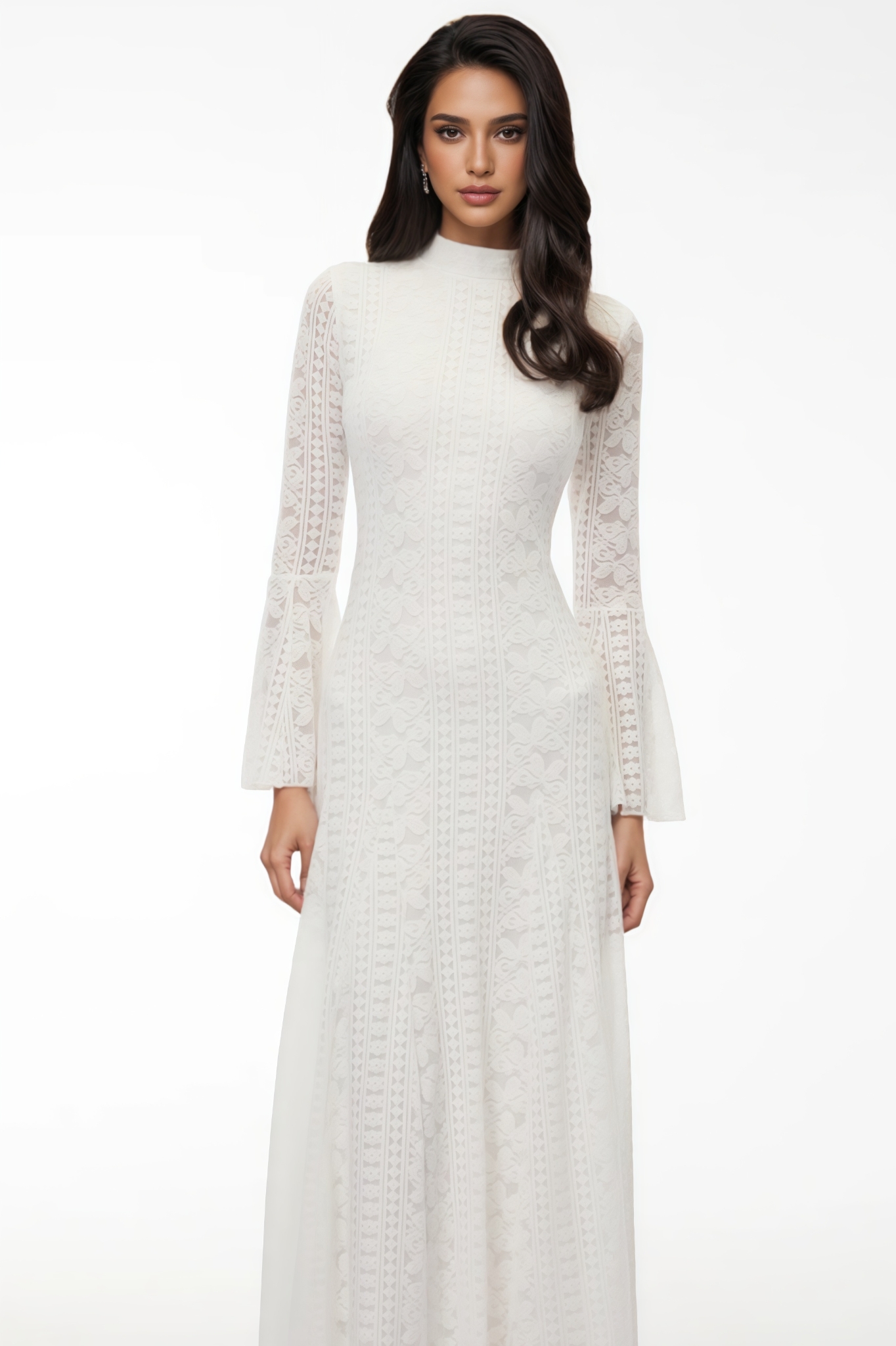 Oemot White Floral Lace Maxi Dress