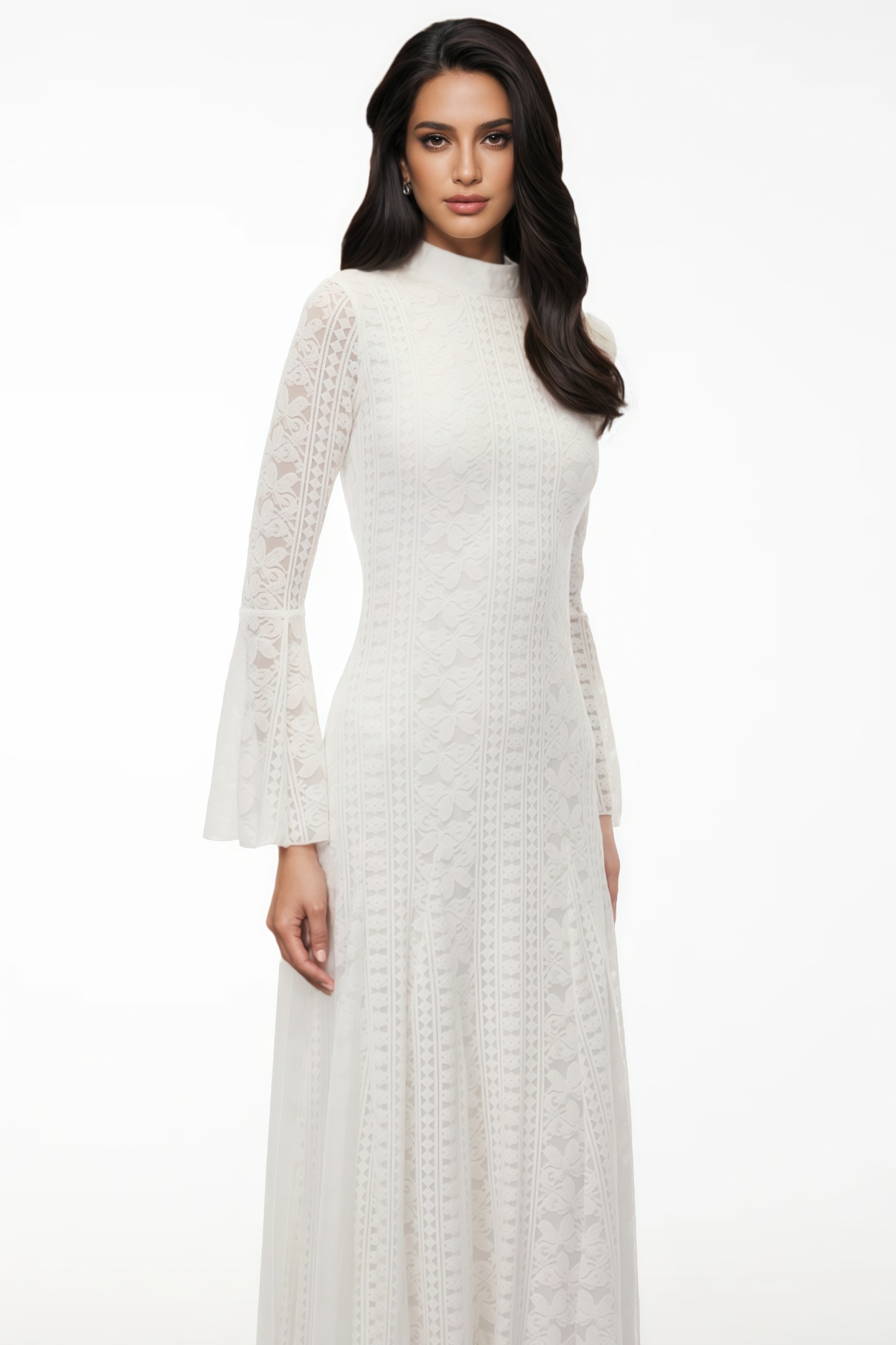 Oemot White Floral Lace Maxi Dress