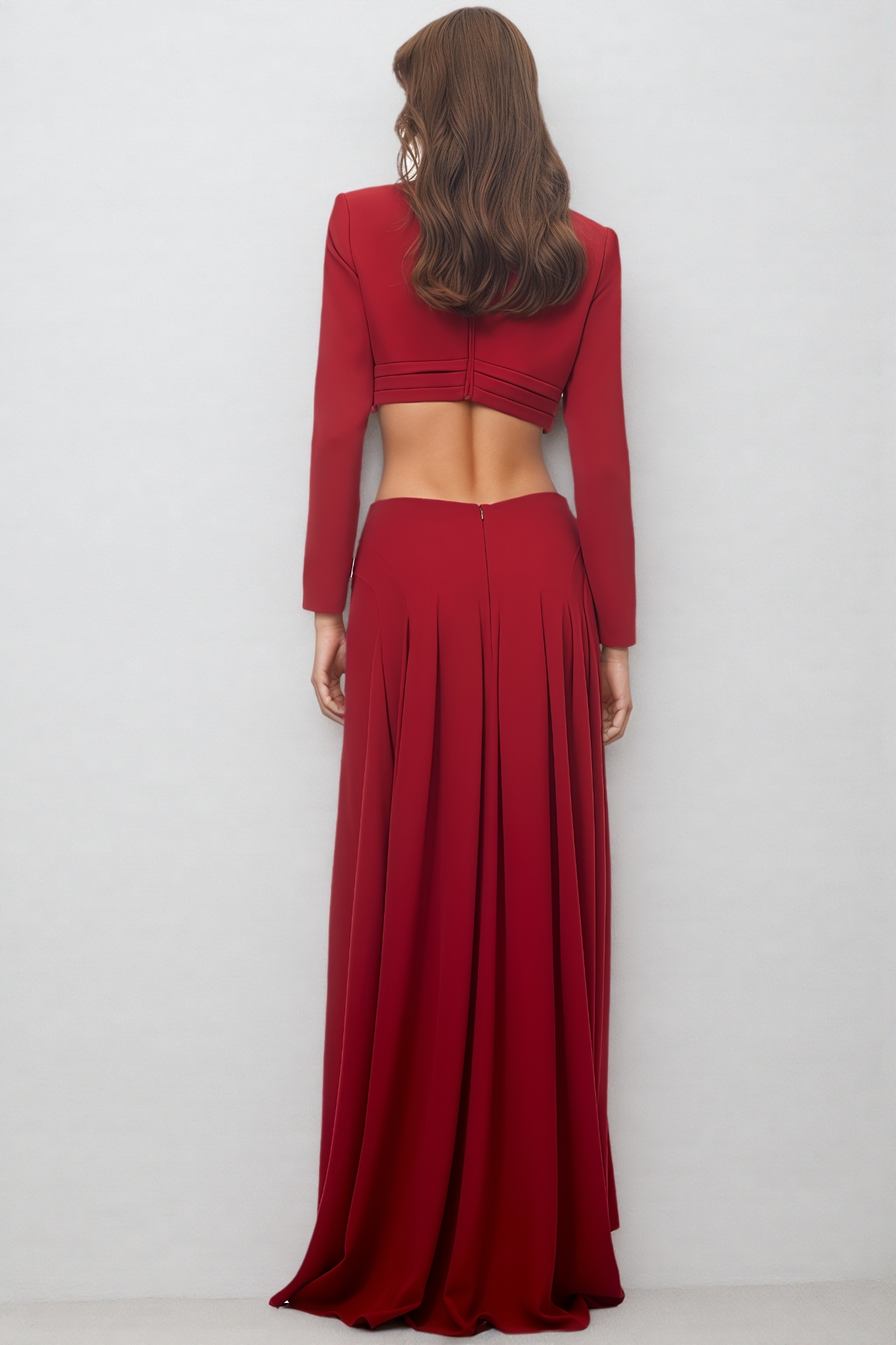 Jrisel Red Long Sleeve Ruched Maxi Dress Set