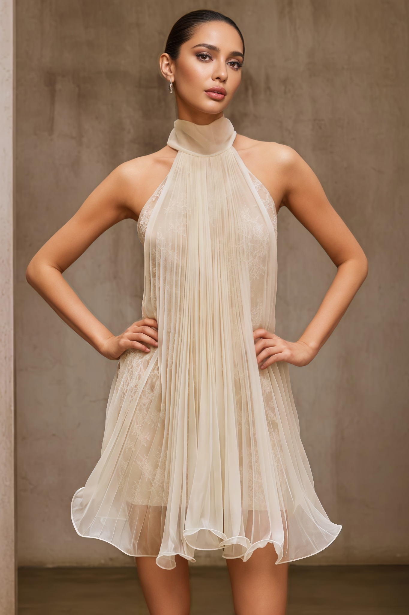 Zchery Lace Pleated Flare Mini Dress