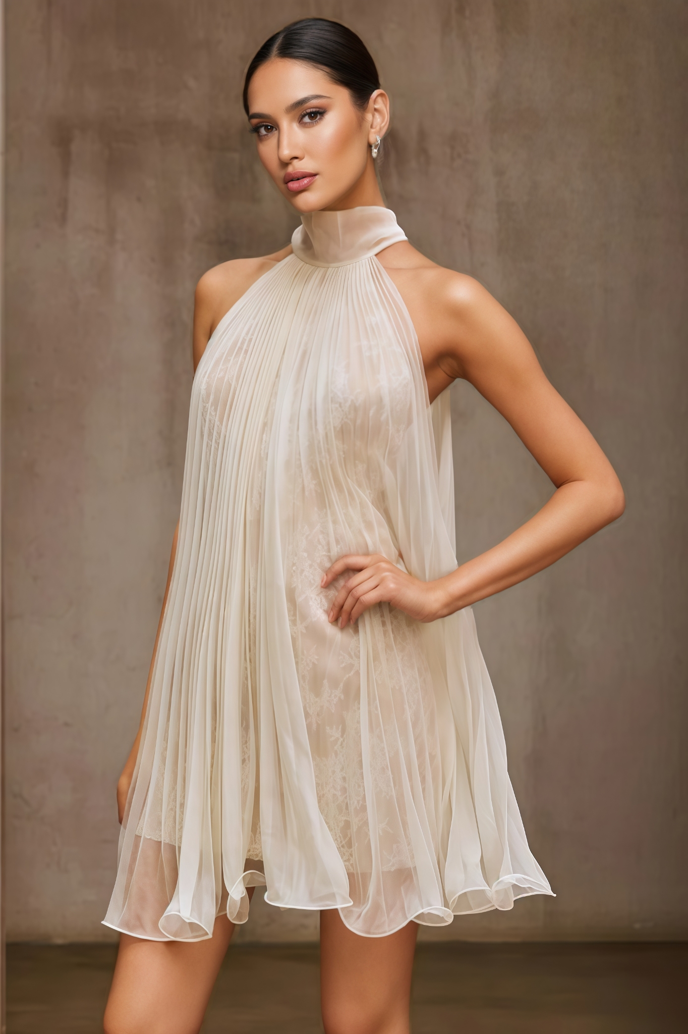 Zchery Lace Pleated Flare Mini Dress