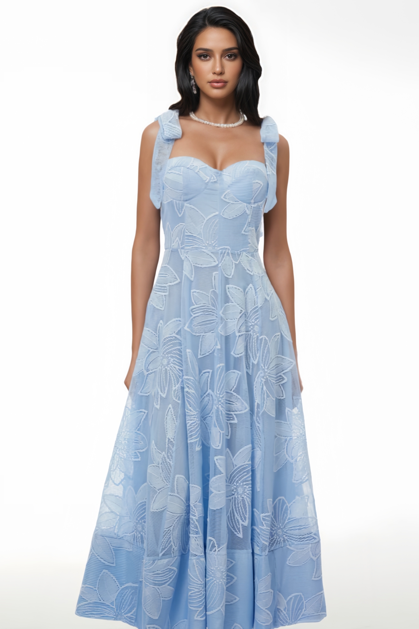 Marngon Blue Floral Embroidered Maxi Dress