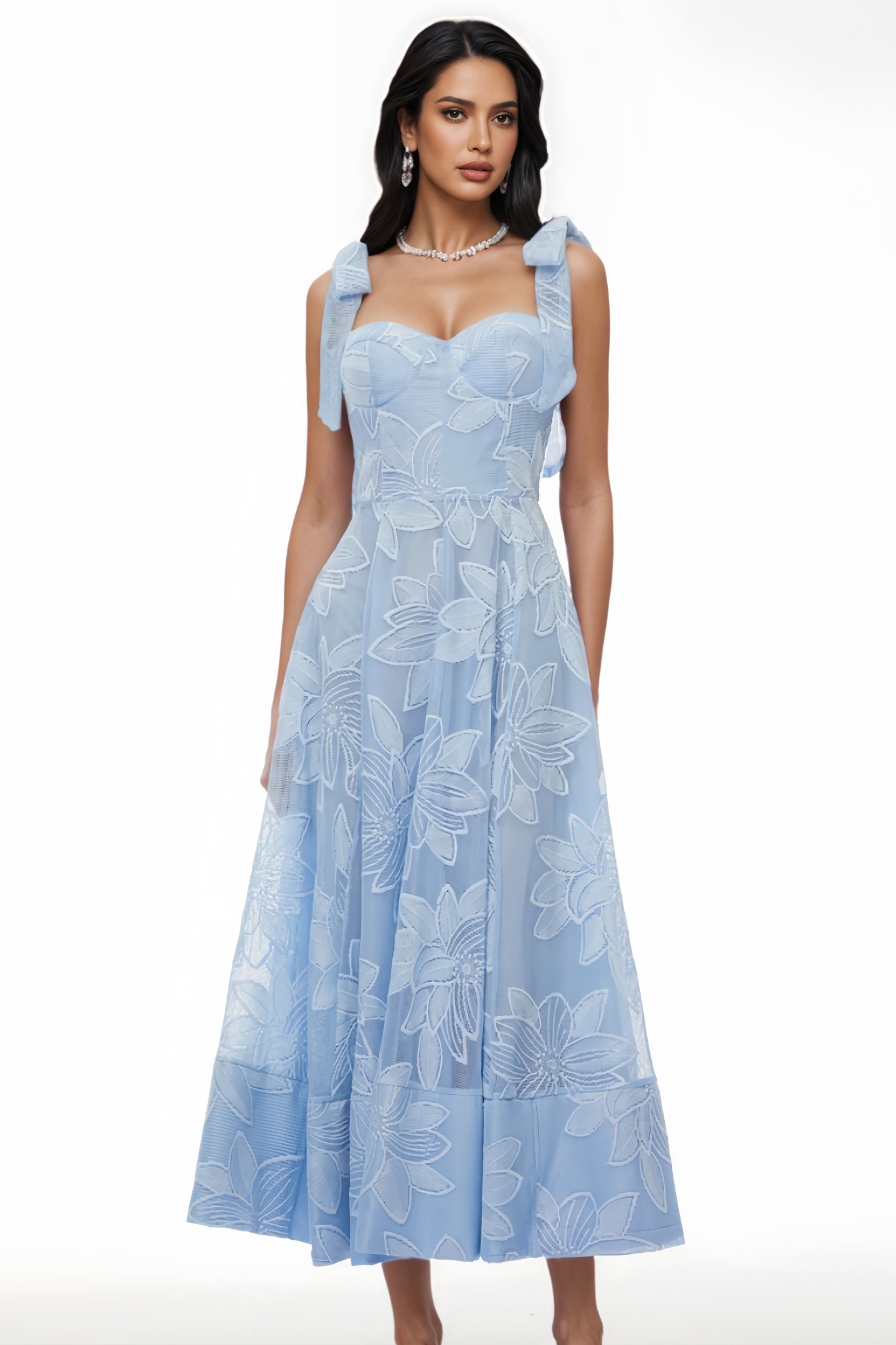 Marngon Blue Floral Embroidered Maxi Dress