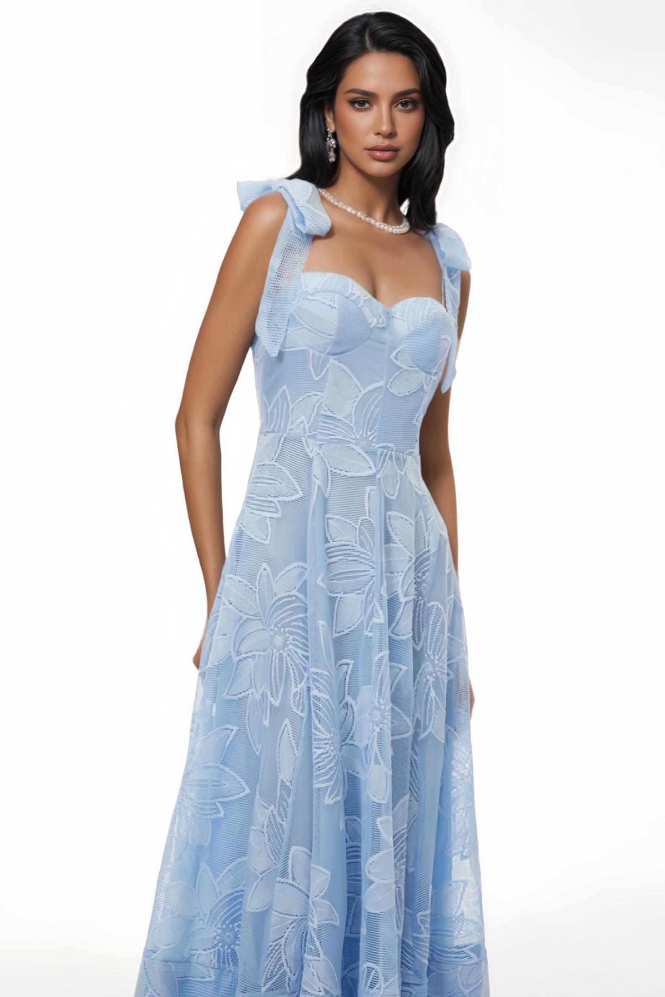 Marngon Blue Floral Embroidered Maxi Dress