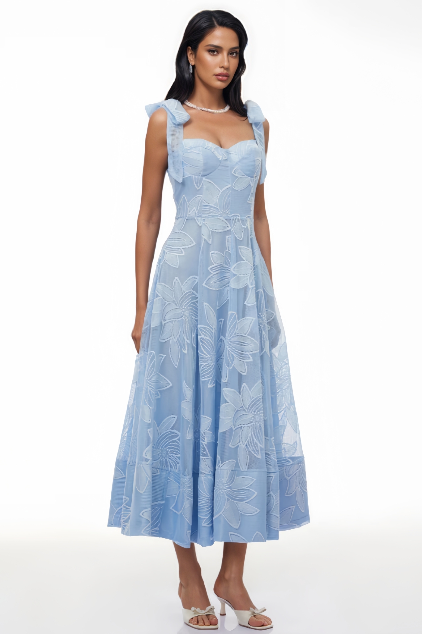 Marngon Blue Floral Embroidered Maxi Dress