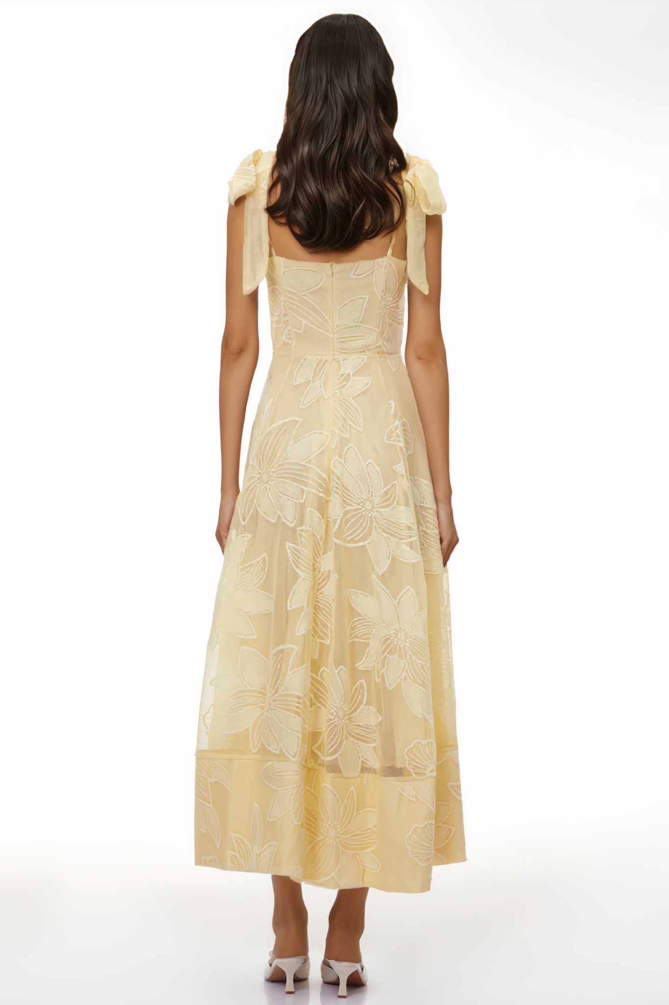 Ronwa Yellow Floral Embroidered Maxi Dress