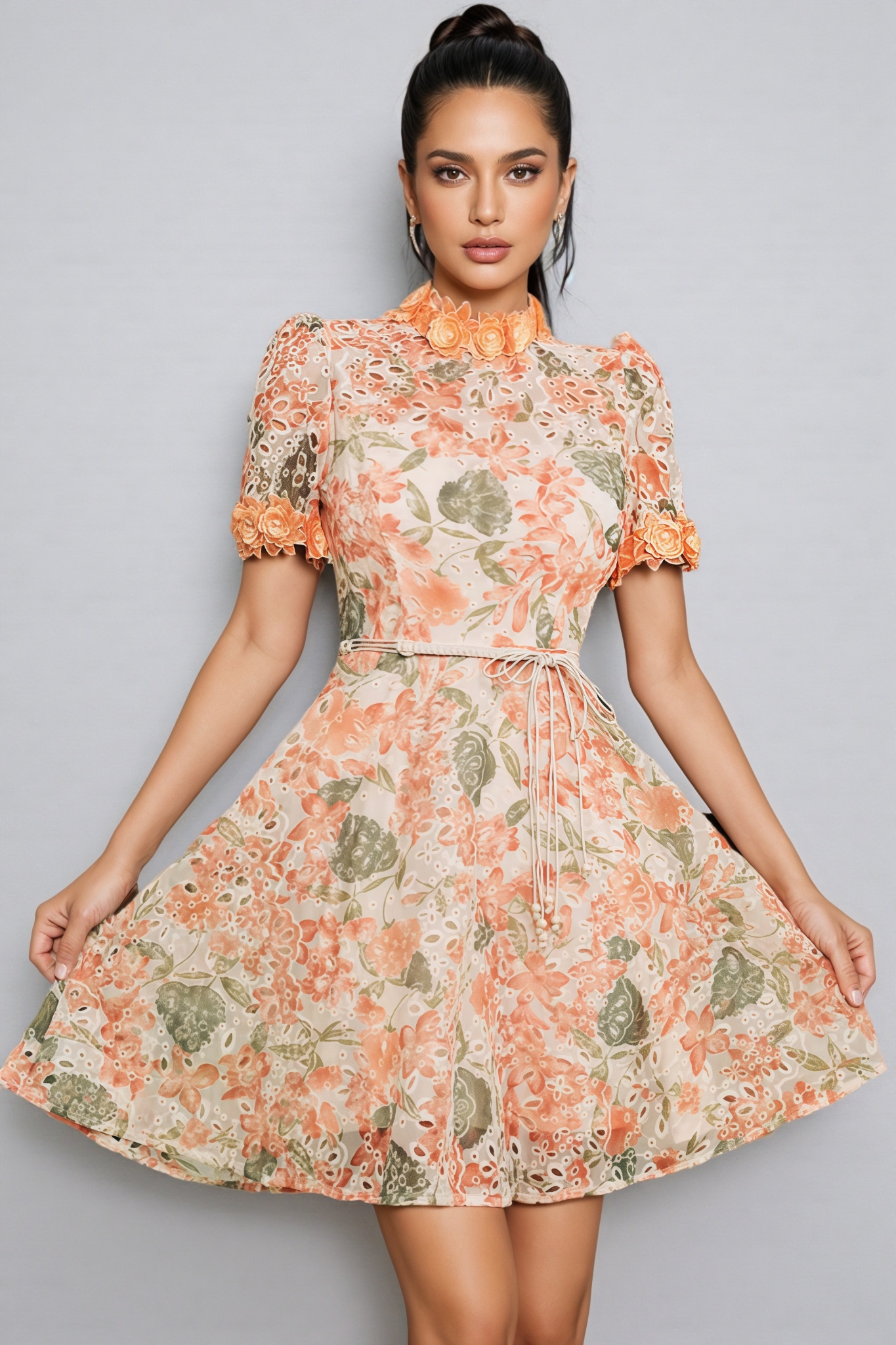 Rhema Short Sleeve Flower Mini Dress