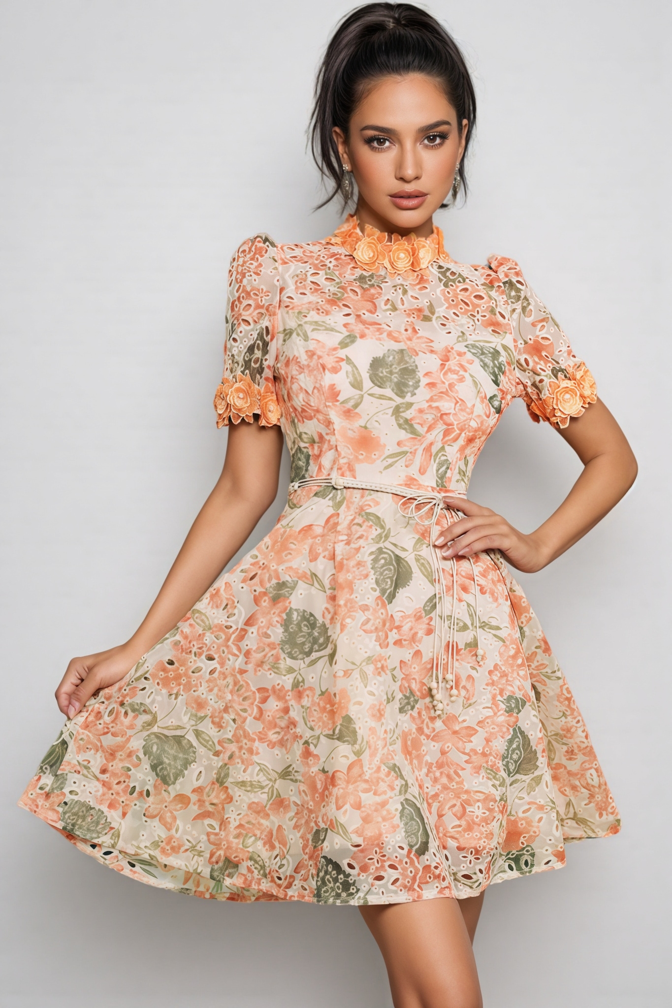 Rhema Short Sleeve Flower Mini Dress