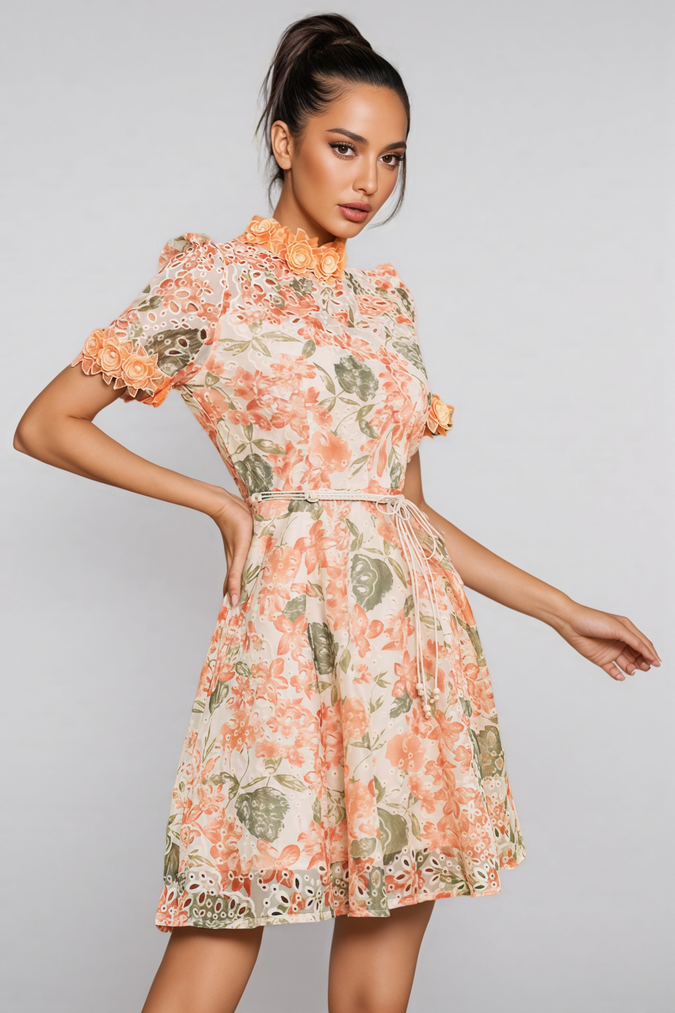 Rhema Short Sleeve Flower Mini Dress