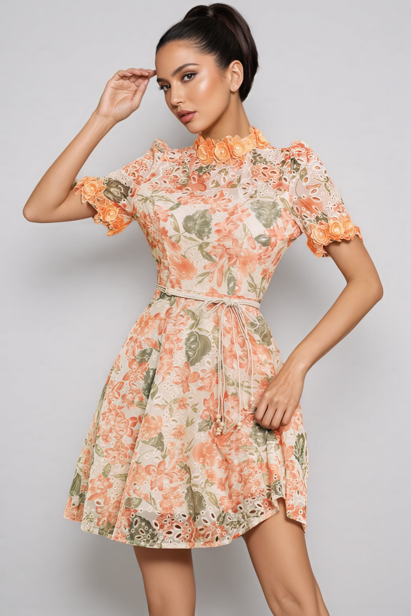 Rhema Short Sleeve Flower Mini Dress