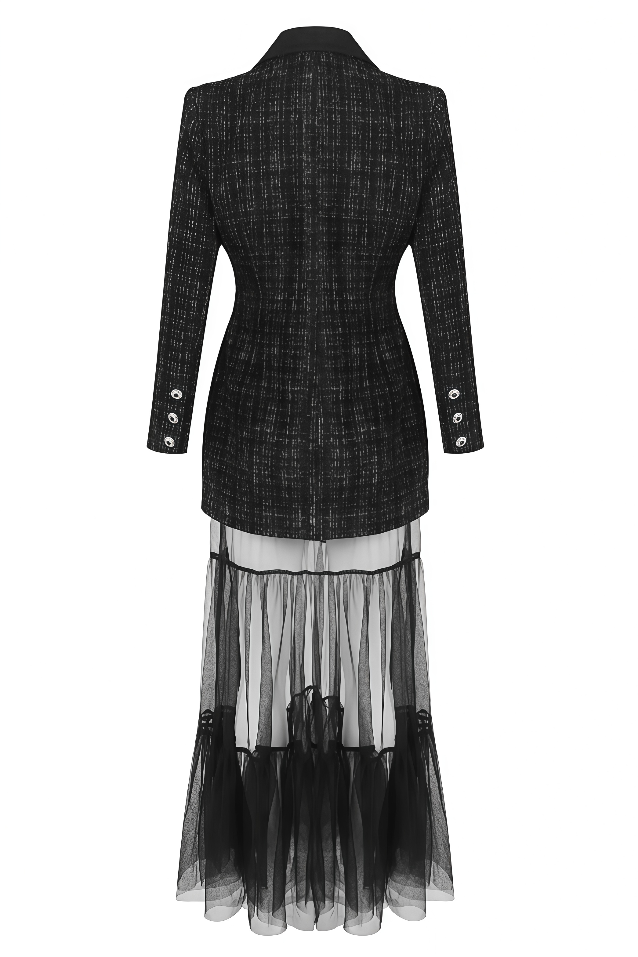 Isayne Double Breasted Clasp Coat Tulle Maxi Dress