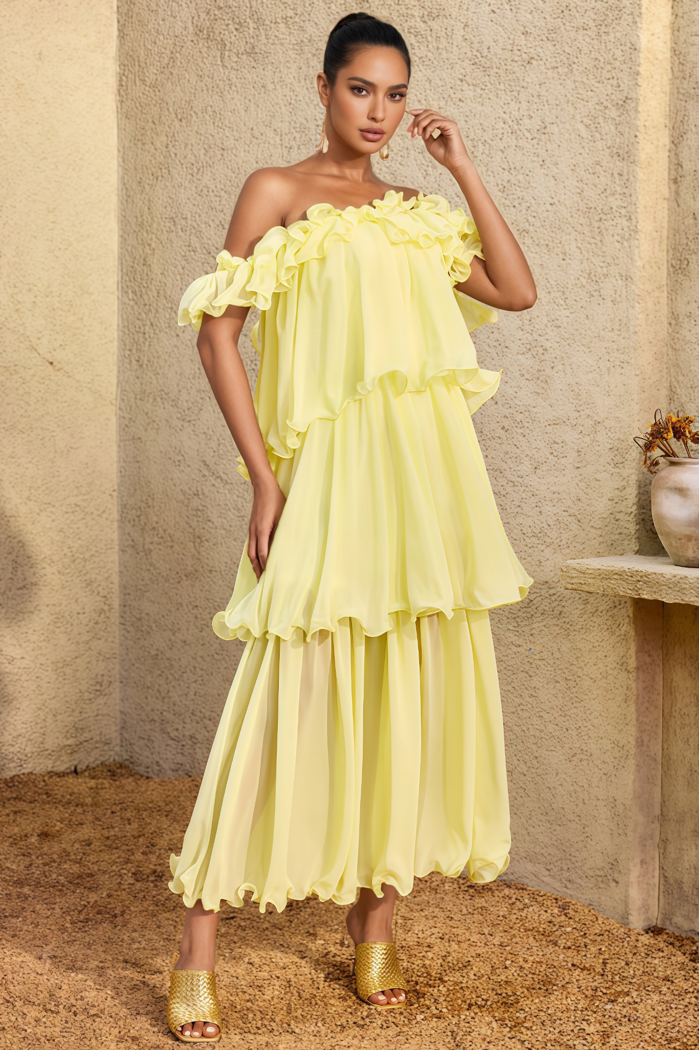 Zianie Off The Shoulder Tiered Maxi Dress