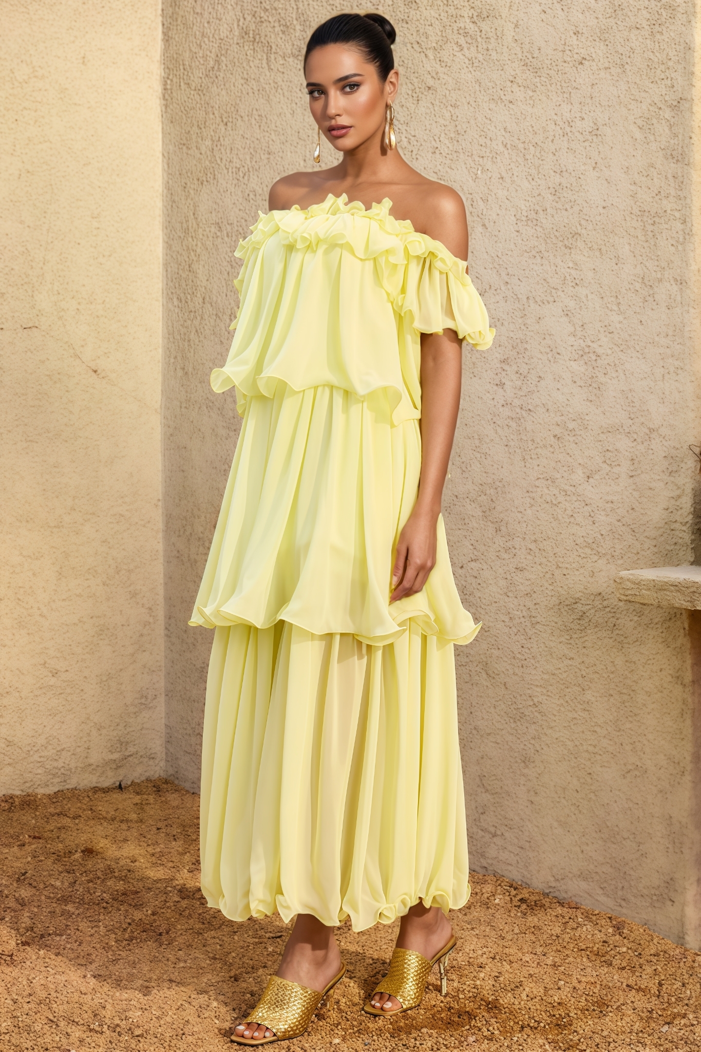 Zianie Off The Shoulder Tiered Maxi Dress