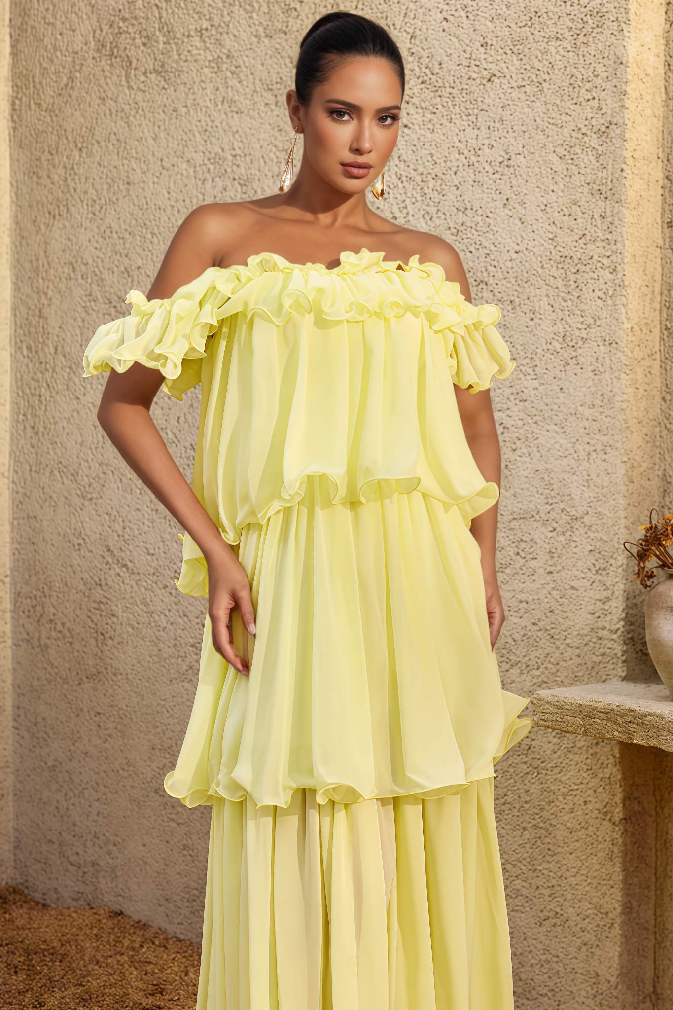 Zianie Off The Shoulder Tiered Maxi Dress