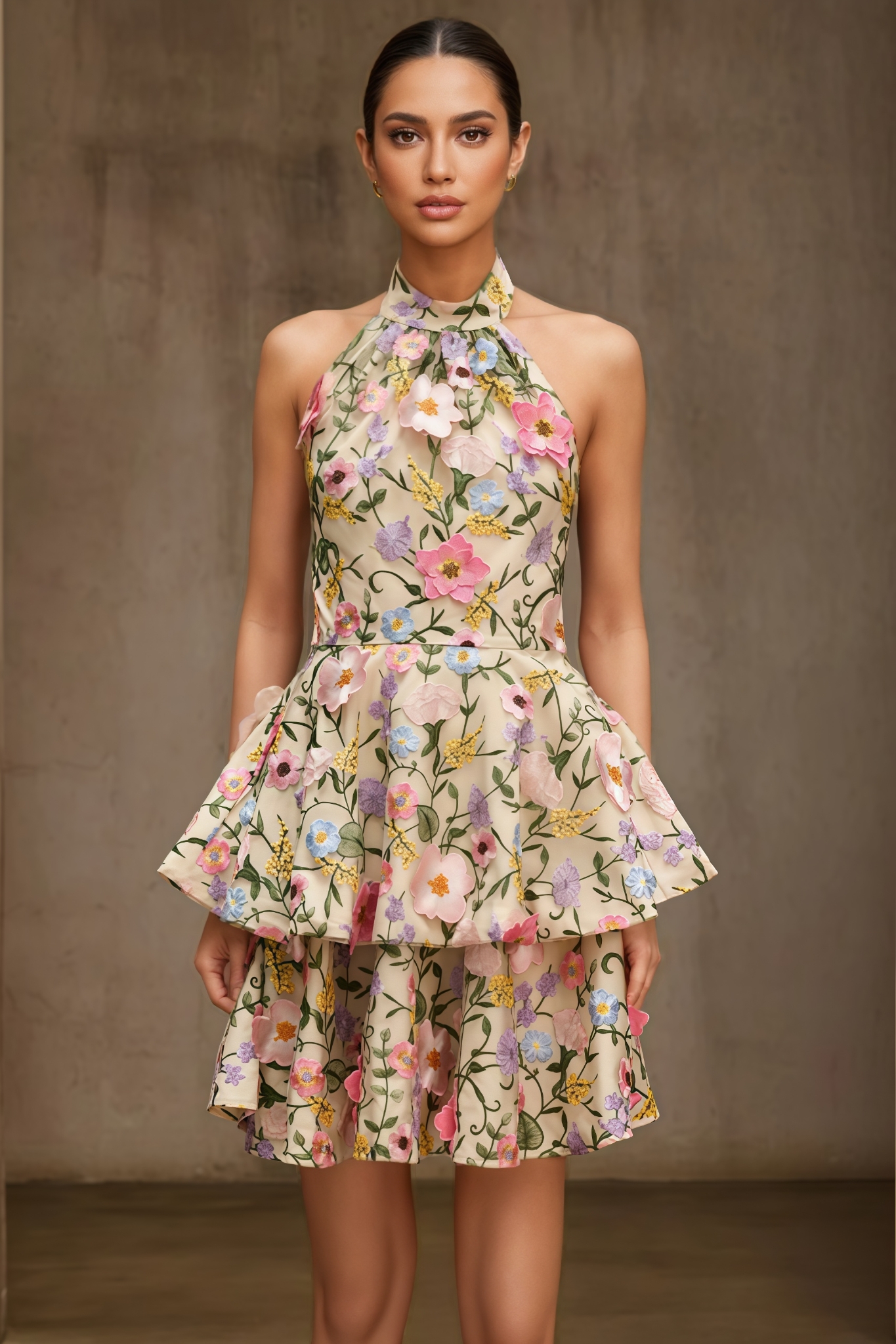 Evyant Sleeveless Flower Embroidered Mini Dress