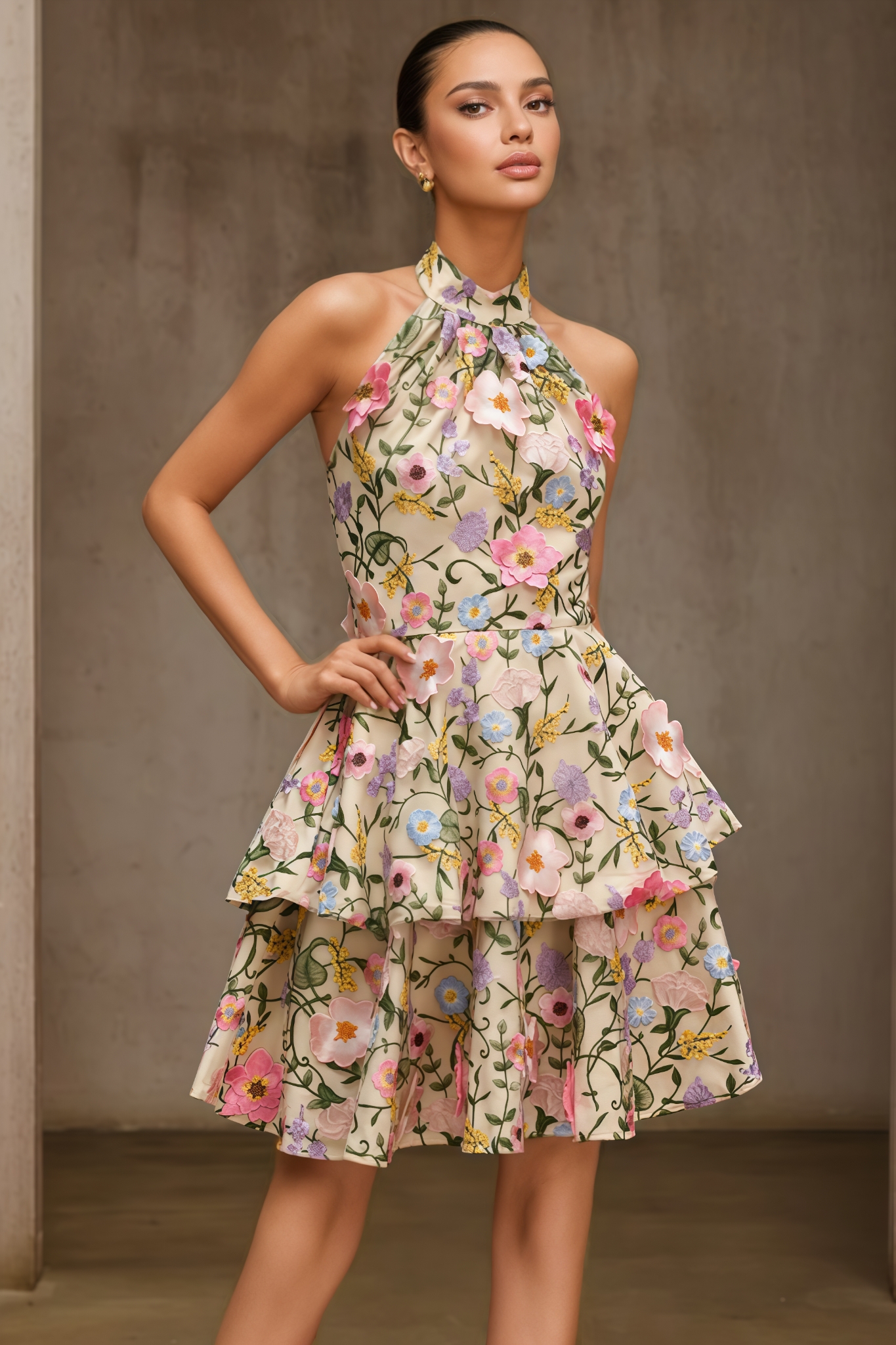 Evyant Sleeveless Flower Embroidered Mini Dress