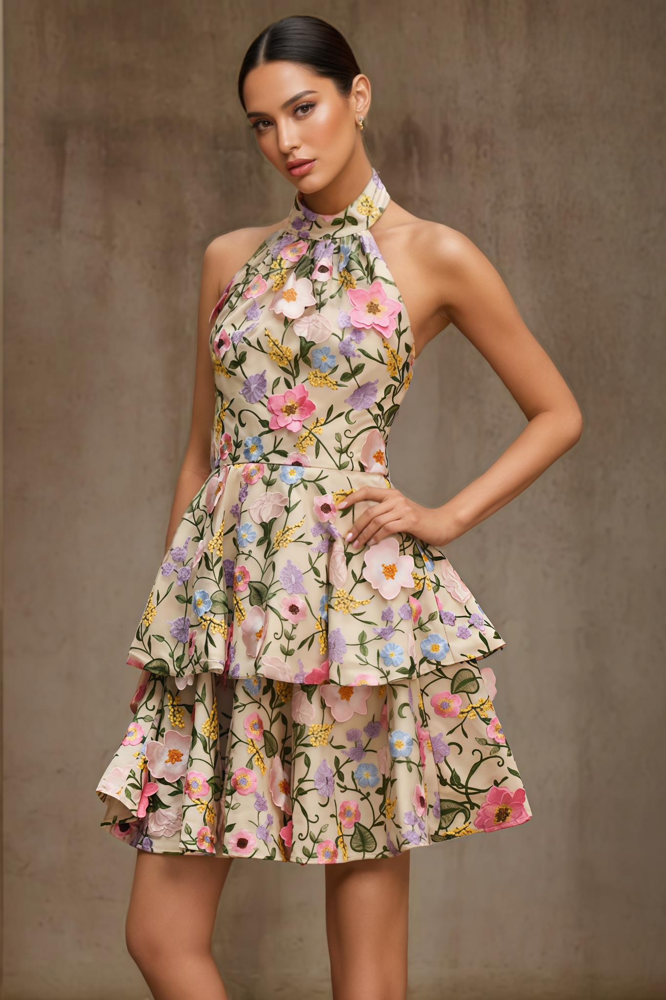 Evyant Sleeveless Flower Embroidered Mini Dress