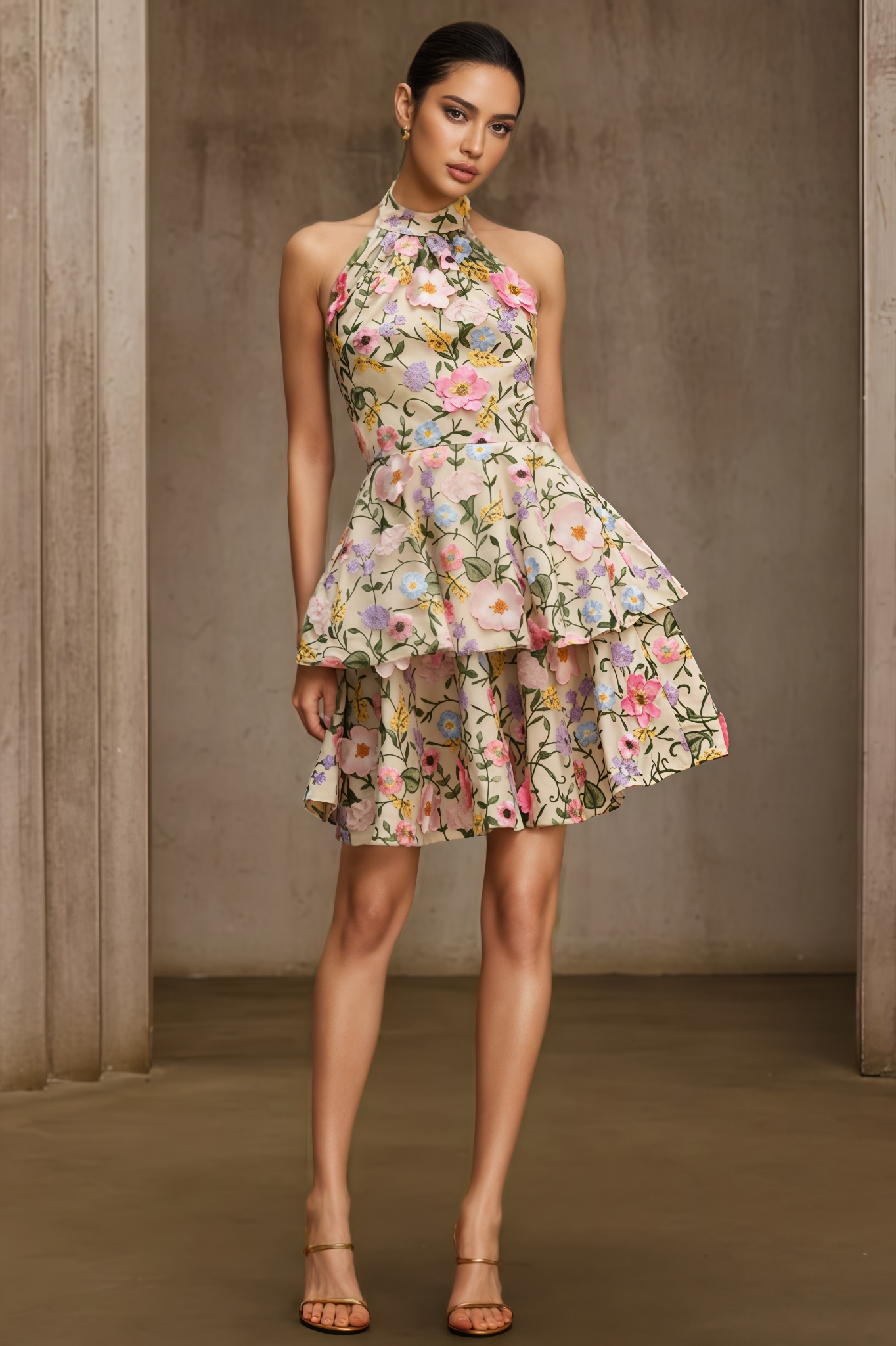 Evyant Sleeveless Flower Embroidered Mini Dress