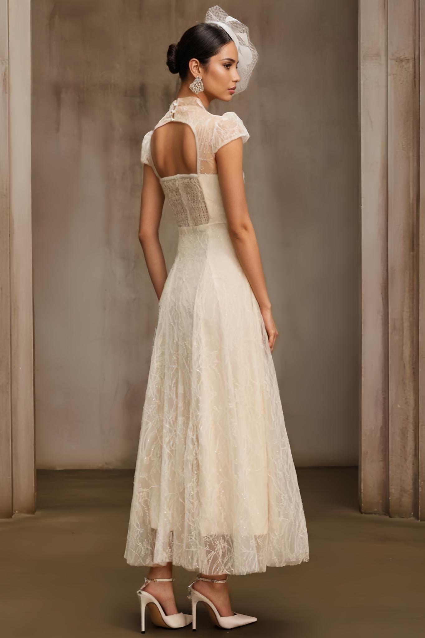 Keryin White Sequin Lace Maxi Dress