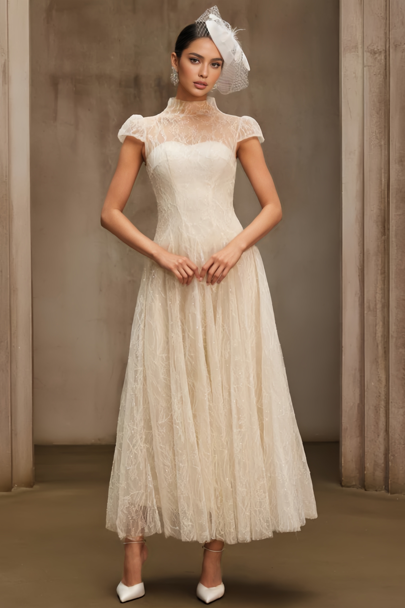 Keryin White Sequin Lace Maxi Dress