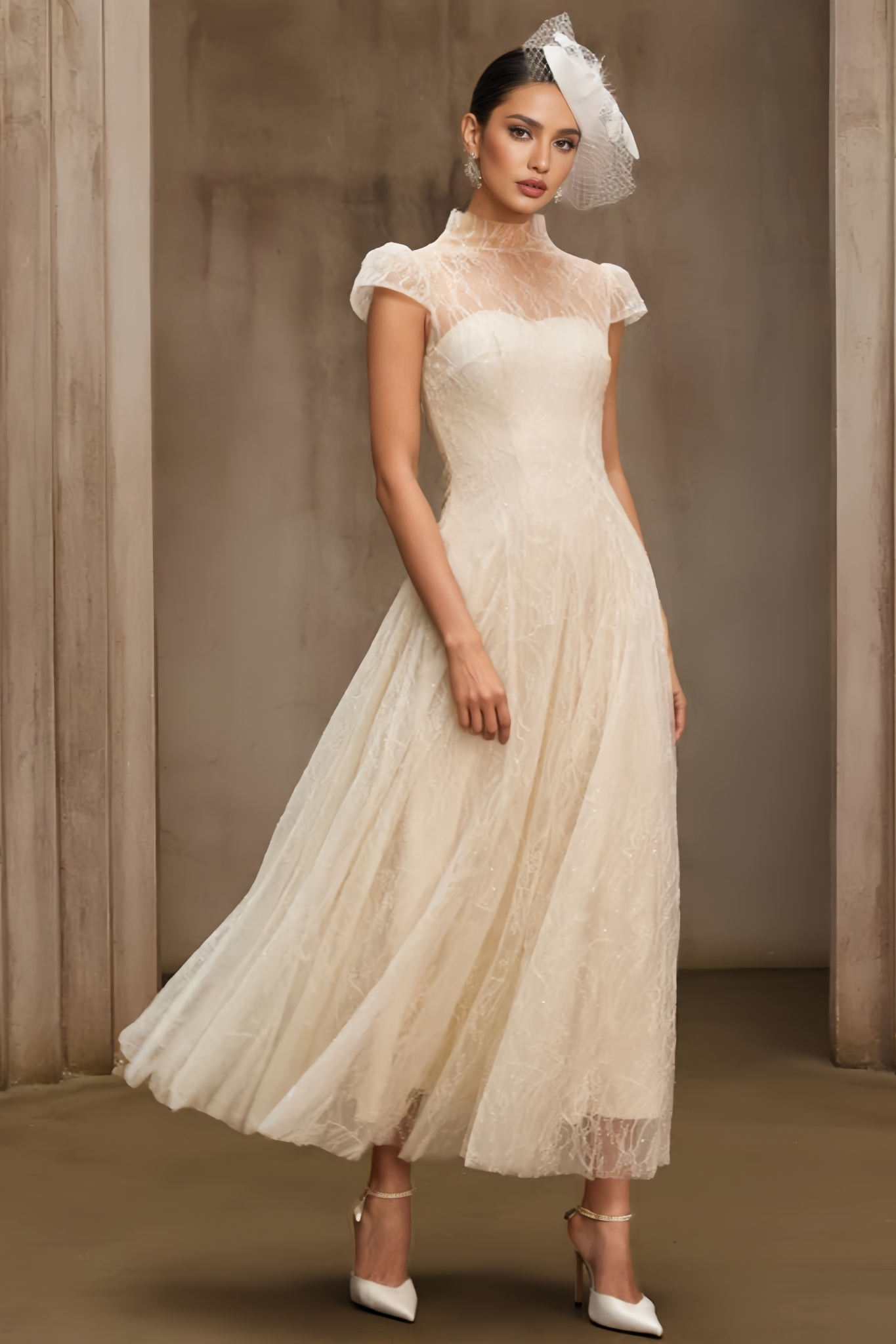 Keryin White Sequin Lace Maxi Dress