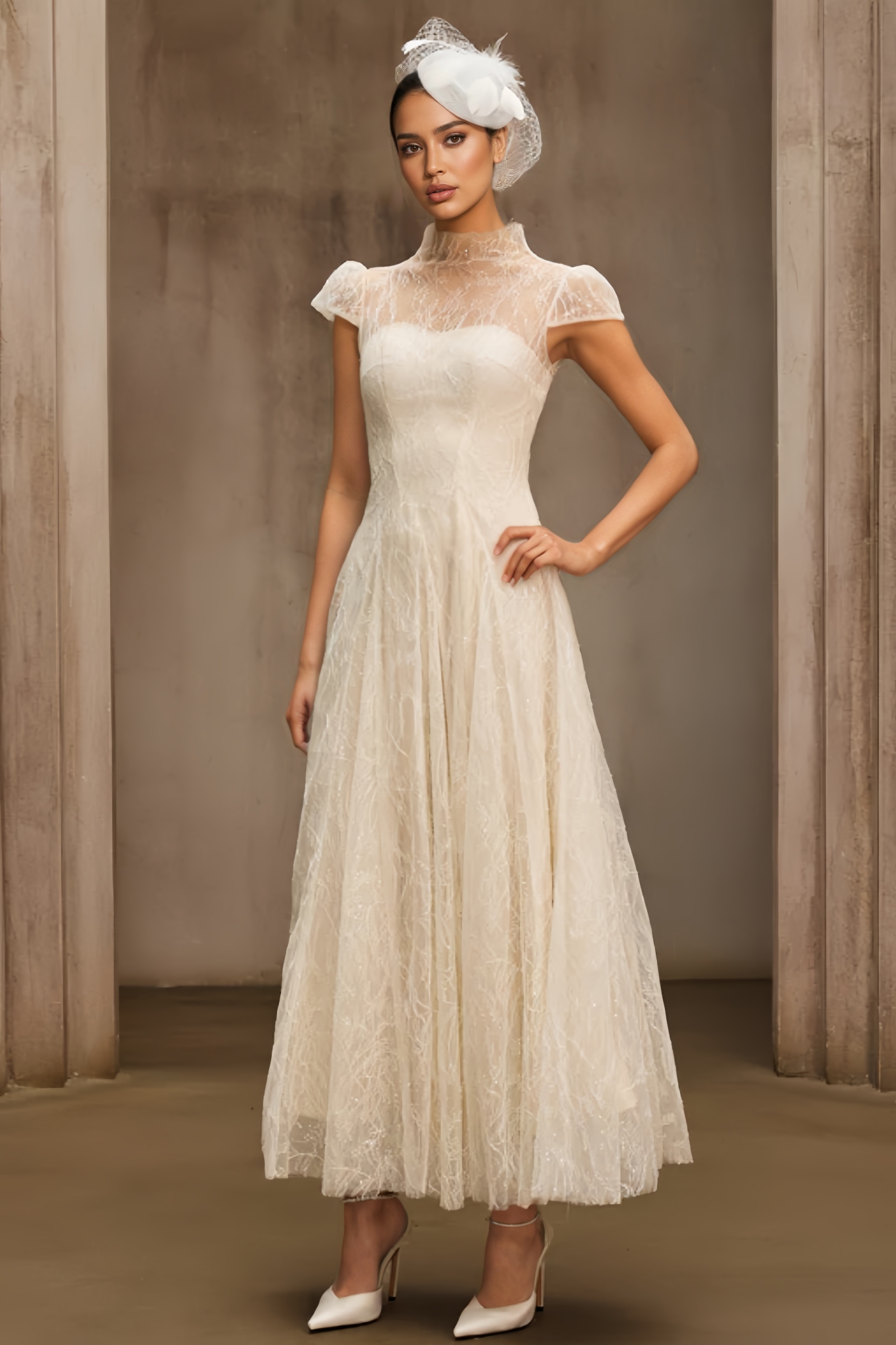 Keryin White Sequin Lace Maxi Dress