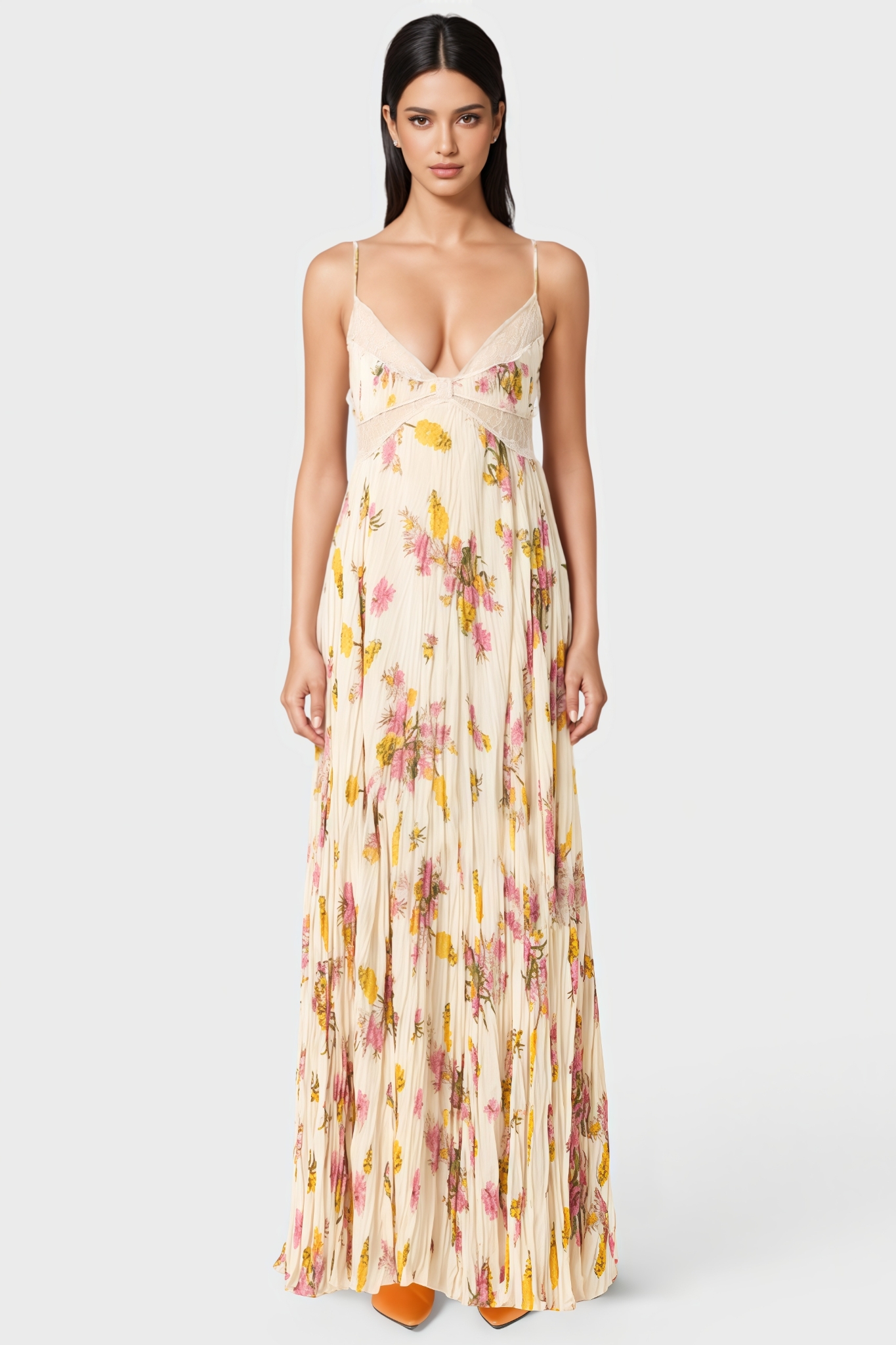 Gaysa Floral Lace Cutout Maxi Dress