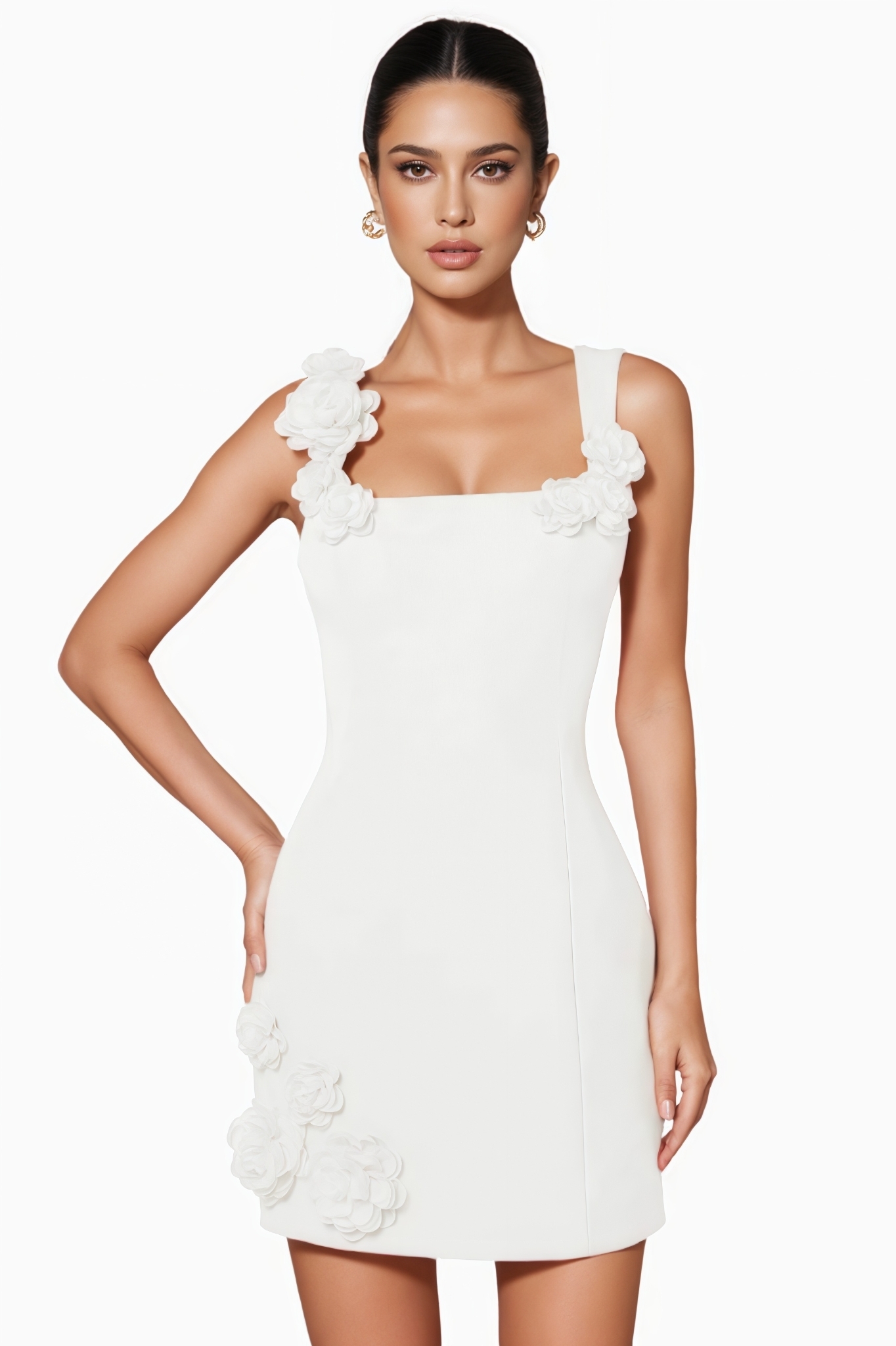 Jaremirh White 3D Floral Mini Dress