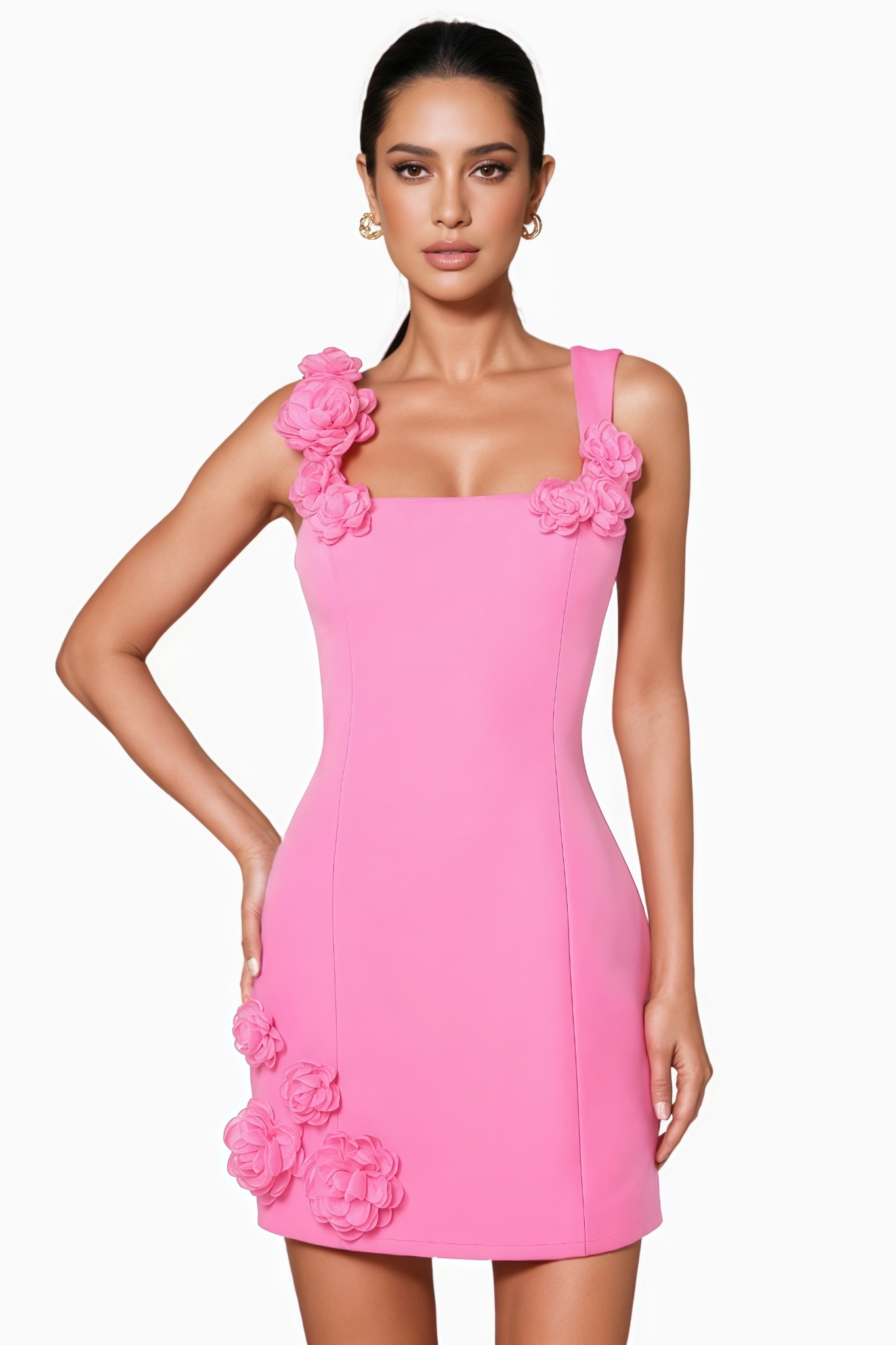 Gansis Pink 3D Floral Mini Dress