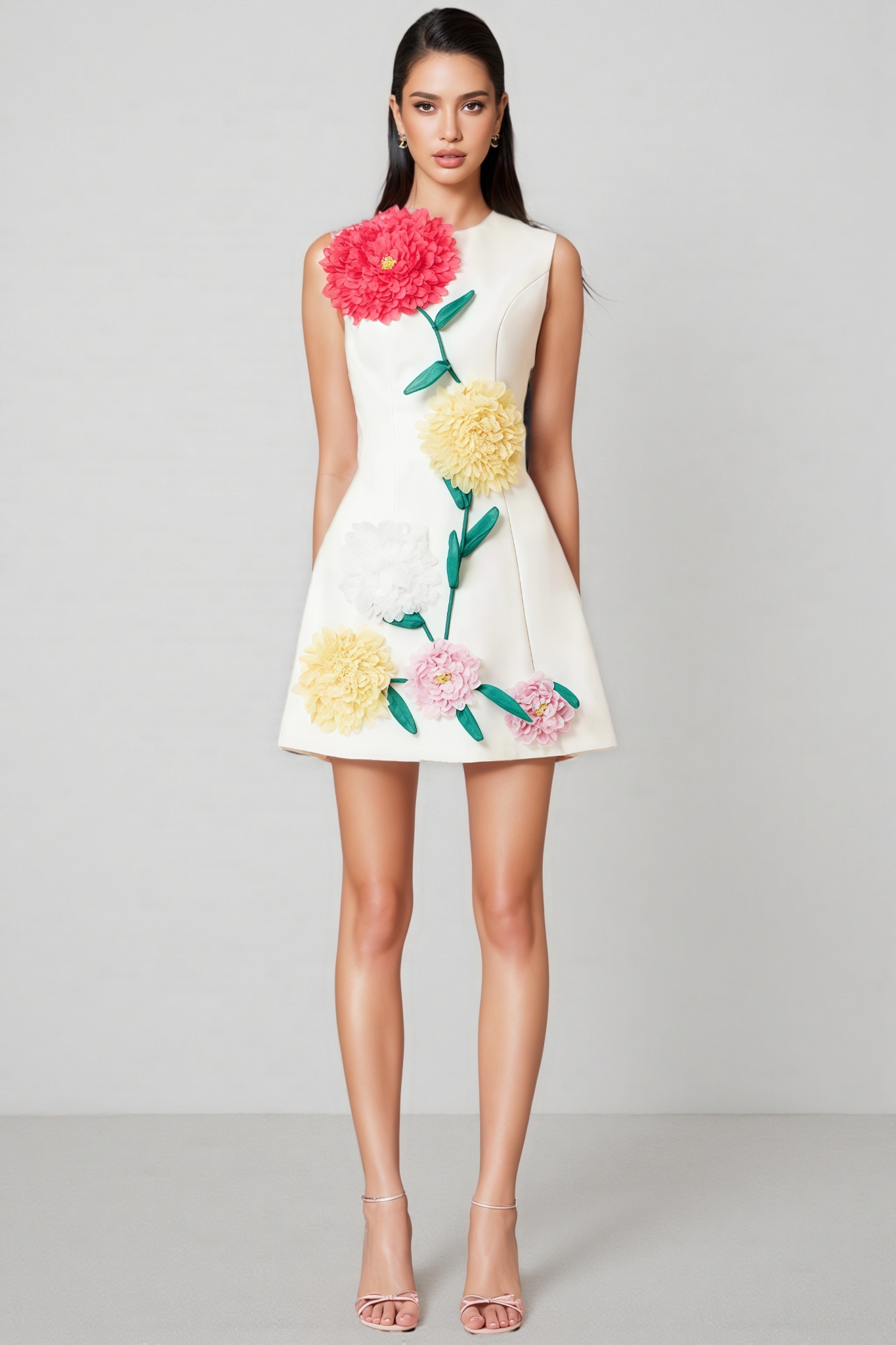 Flavia White Buttercup Embroidered Mini Dress
