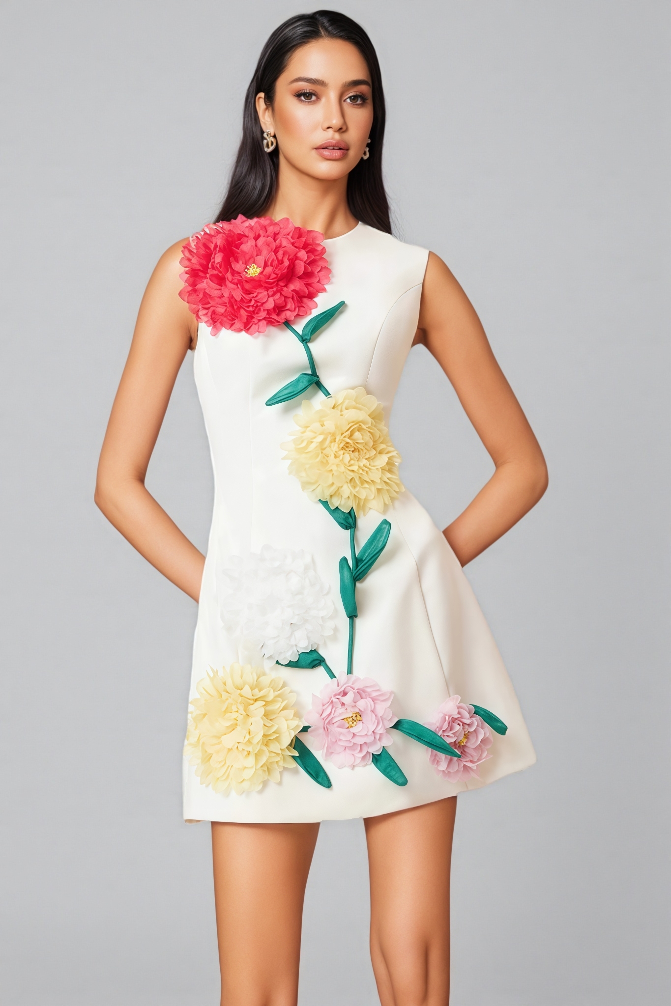 Flavia White Buttercup Embroidered Mini Dress