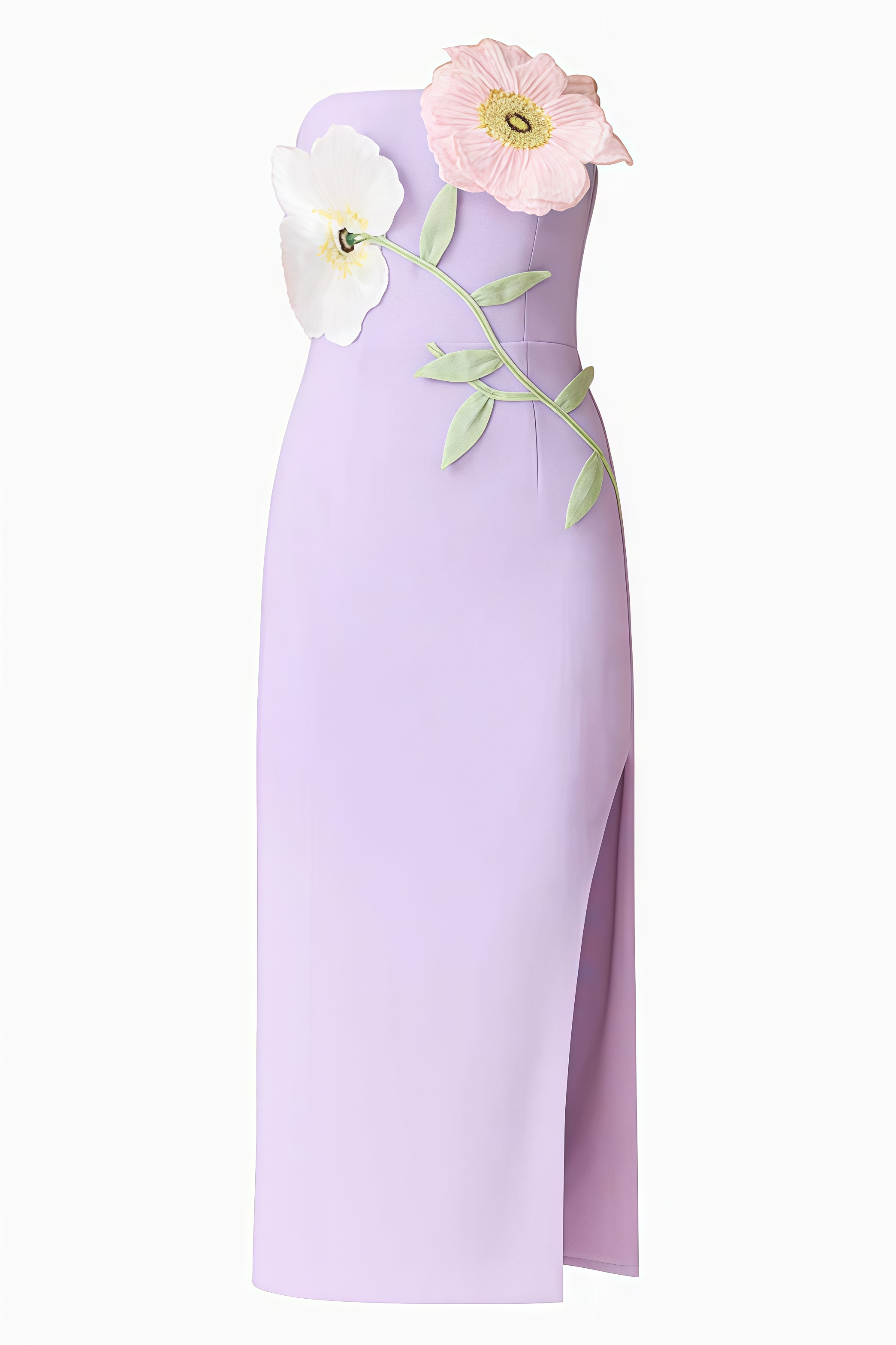 Dylent Purple Strapless Flower Split Midi Dress