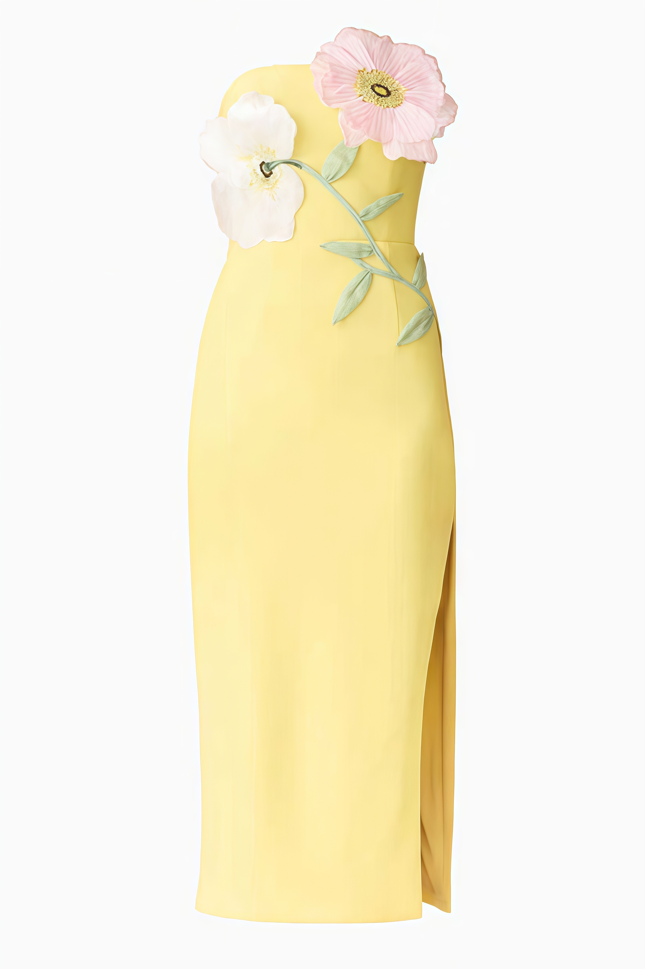 Owany Strapless Flower Split Midi Dress
