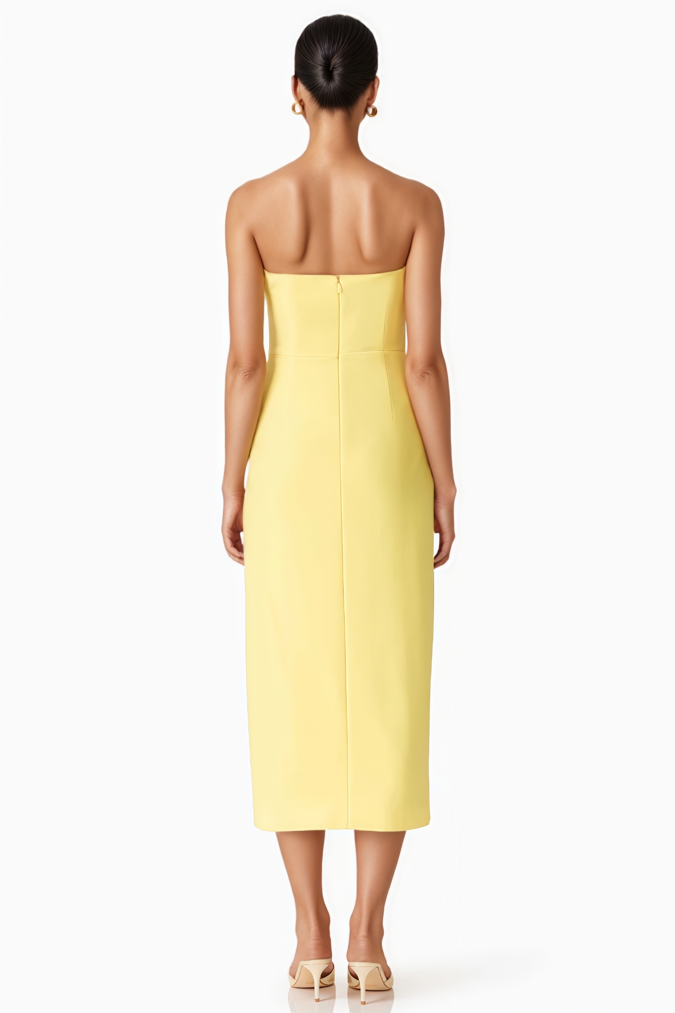 Owany Strapless Flower Split Midi Dress