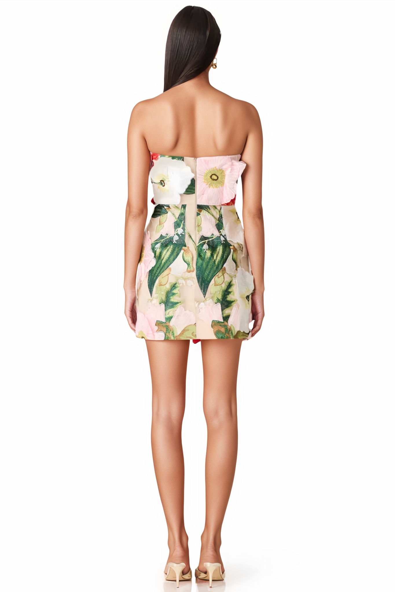 Wevin Pink Strapless 3D Floral Mini Dress