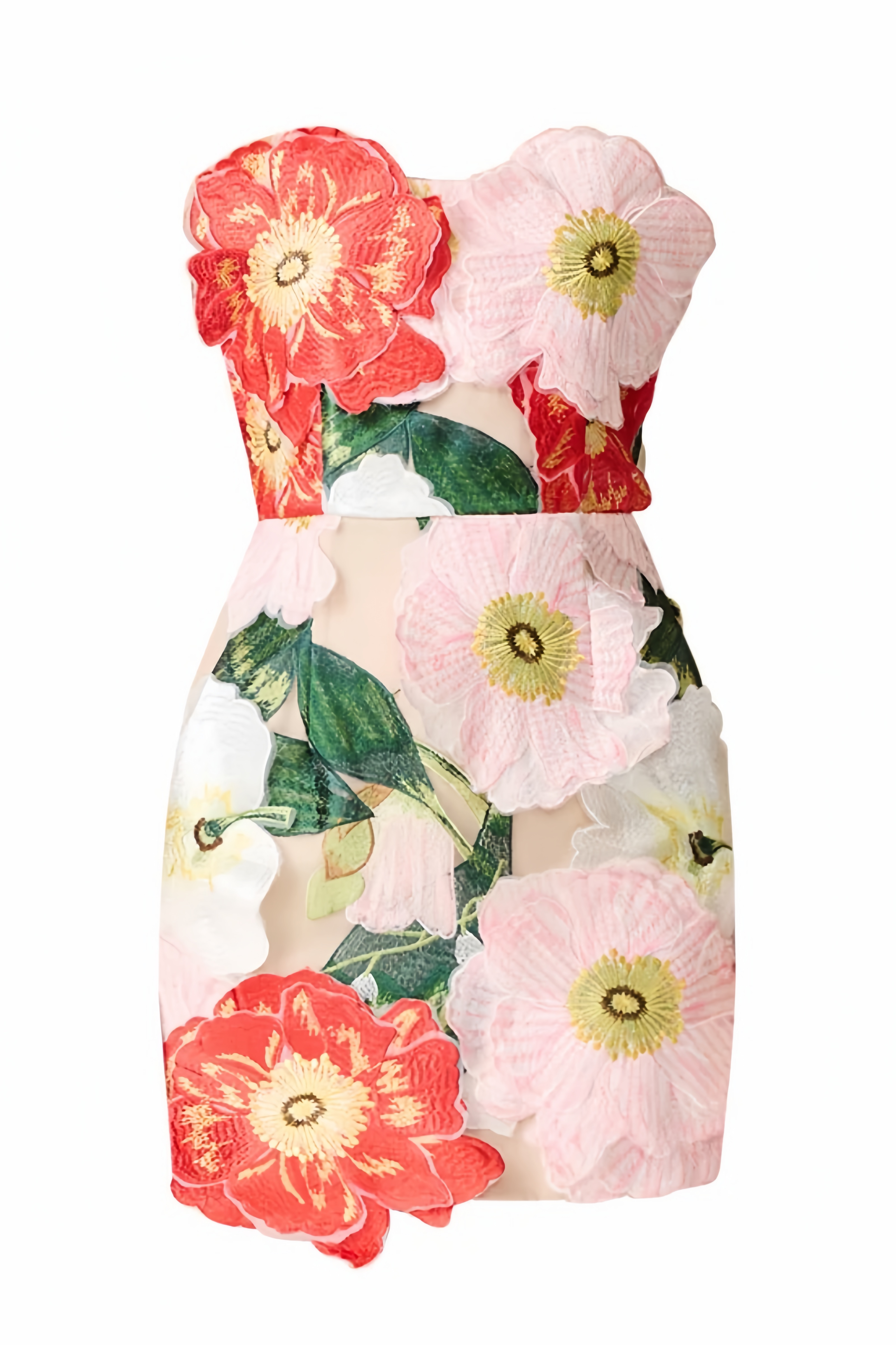 Wevin Pink Strapless 3D Floral Mini Dress