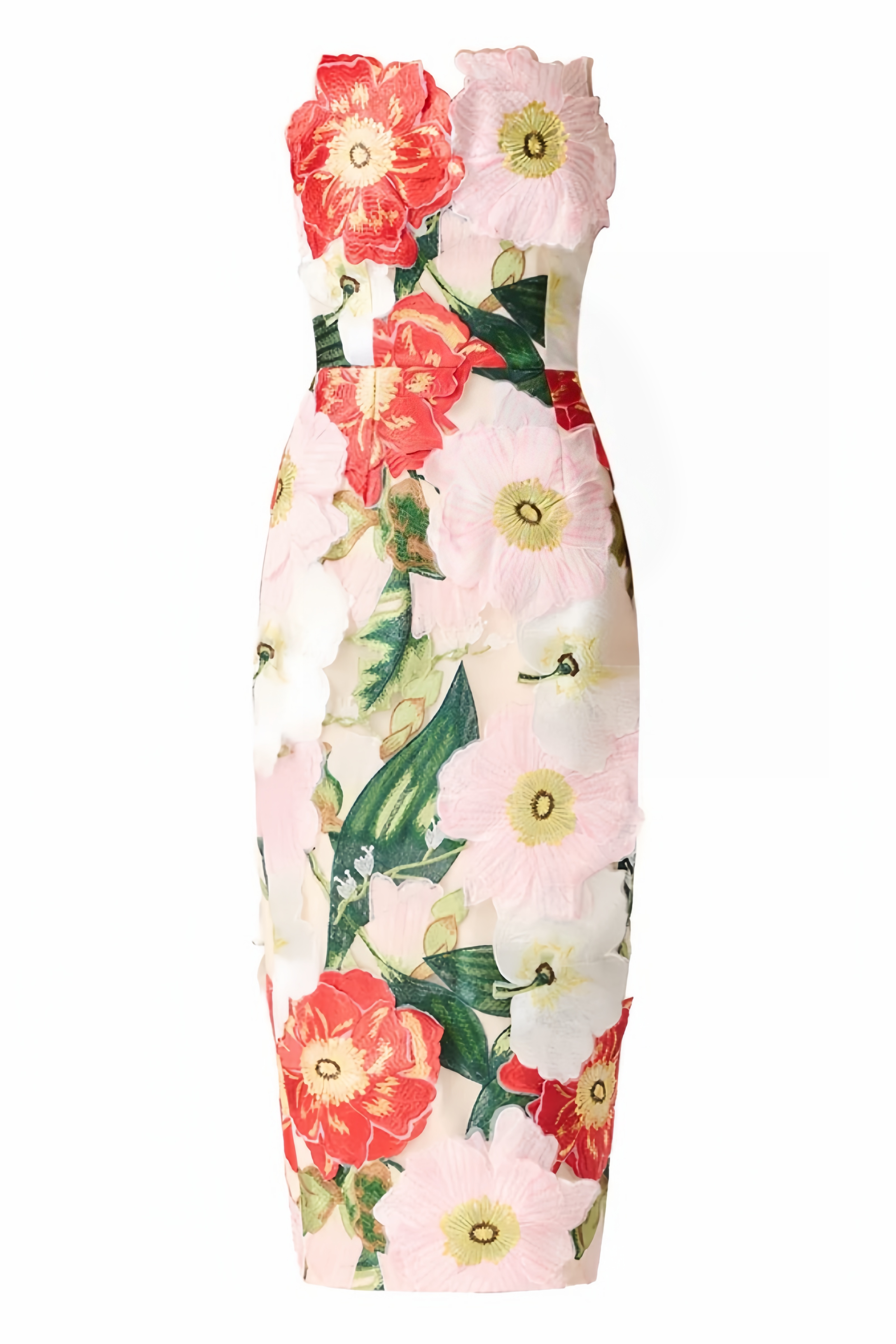 Nadeline Pink Strapless 3D Floral Midi Dress